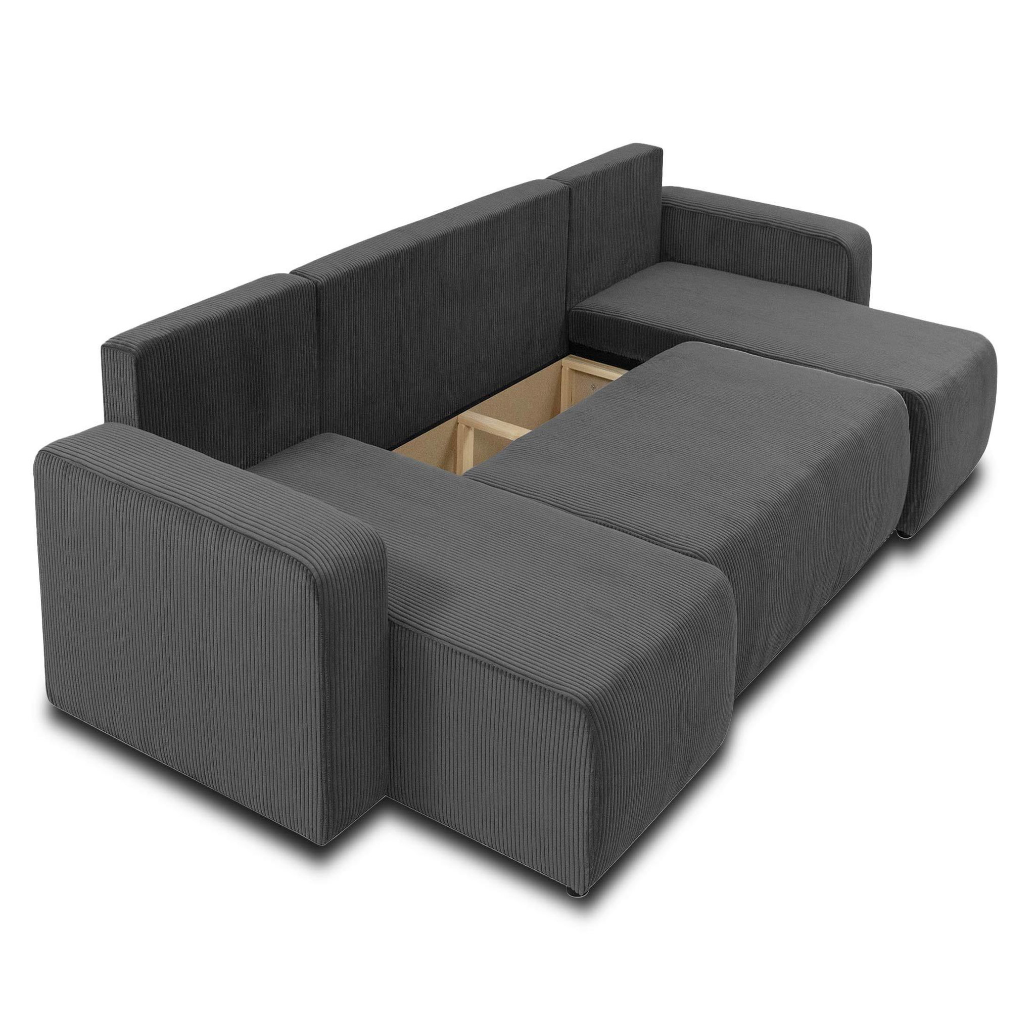 Voir la diapositive 2 : BEST MOBILIER Artemisa - canapé panoramique en u - 7 places - convertible avec coffre - en velours côtelé