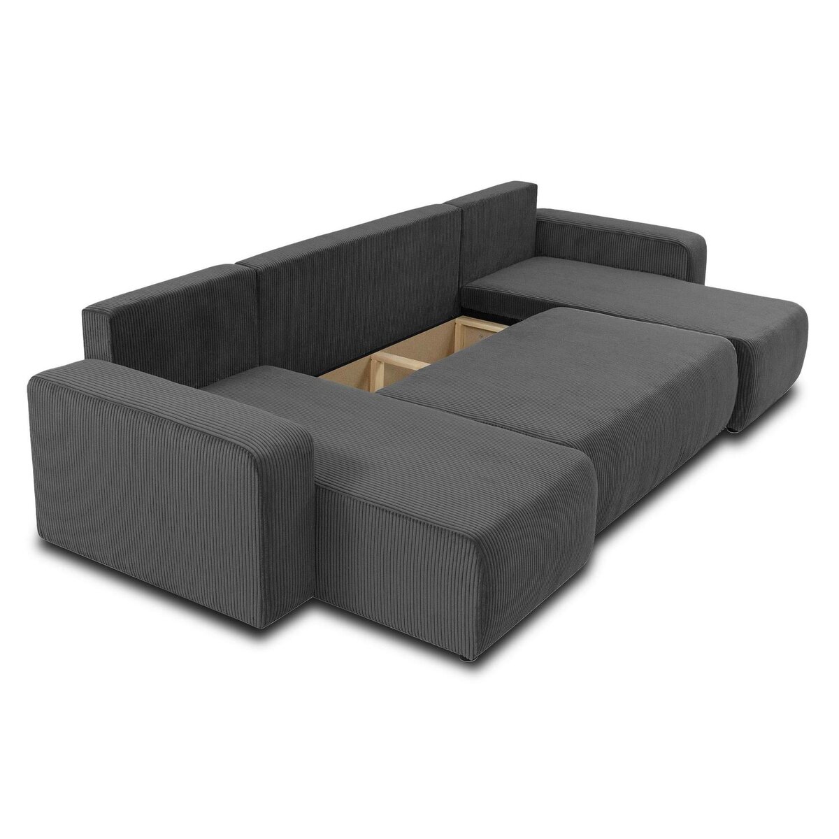 BEST MOBILIER Artemisa - canapé panoramique en u - 7 places - convertible avec coffre - en velours côtelé