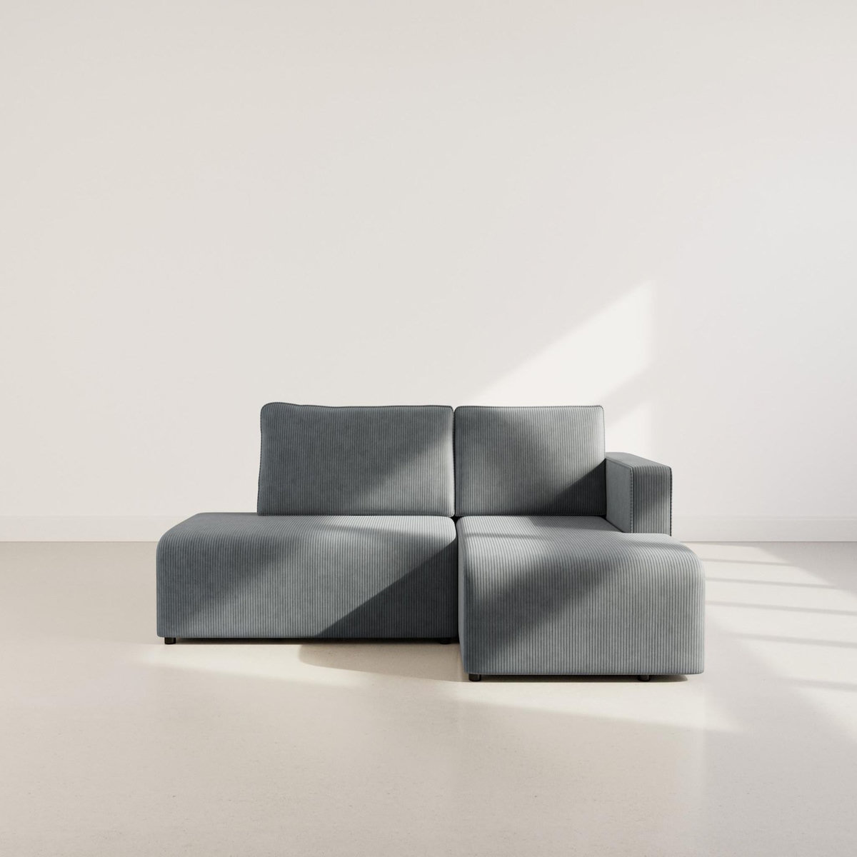 BEST MOBILIER Topaze - canapé d'angle droit 4 places convertible avec coffre en velours côtelé