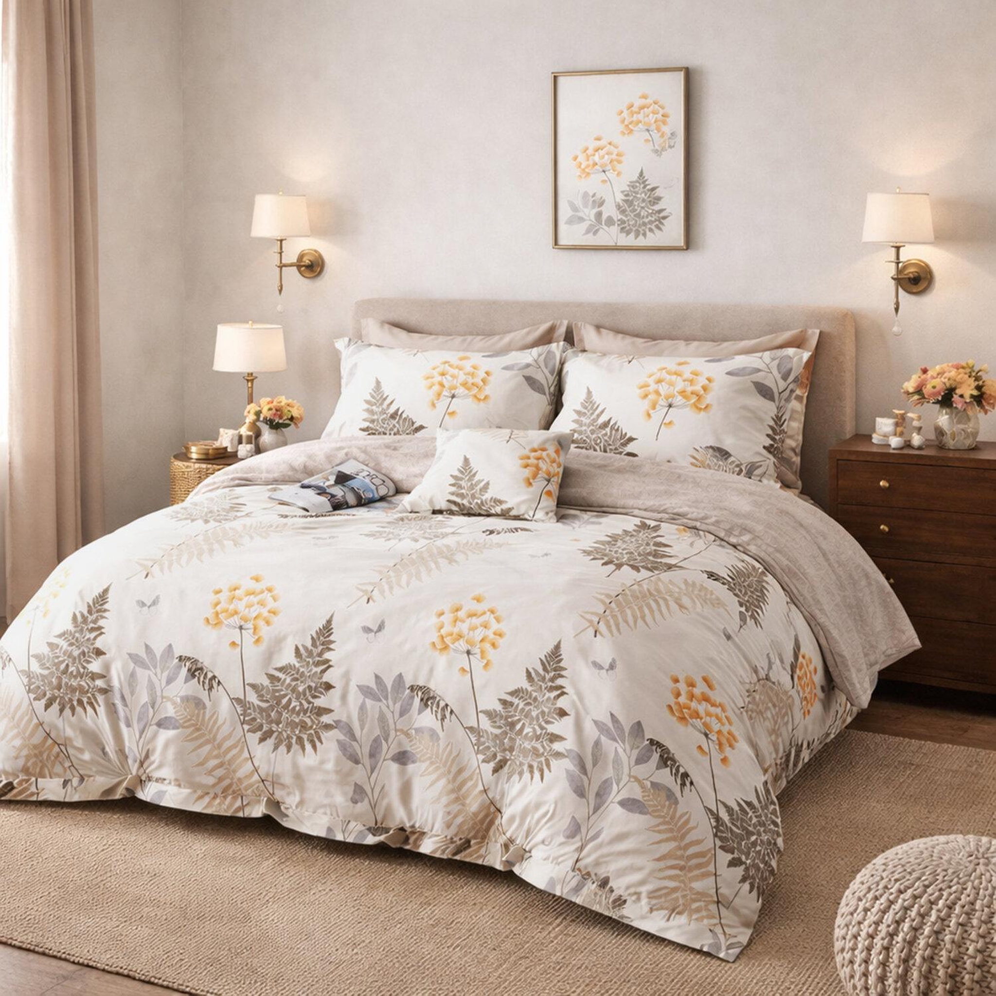 Voir la diapositive 2 : Home collection Parure housse de couette 3 pcs 240x220 cm en percale de coton 80 fils tila