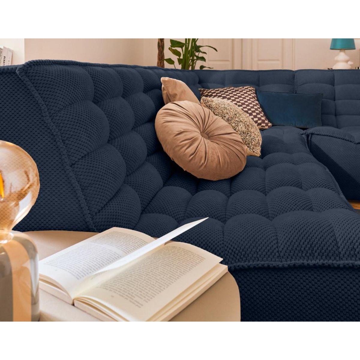 LISA DESIGN Ellie - canapé modulable d'angle réversible 4 places en velours texturé