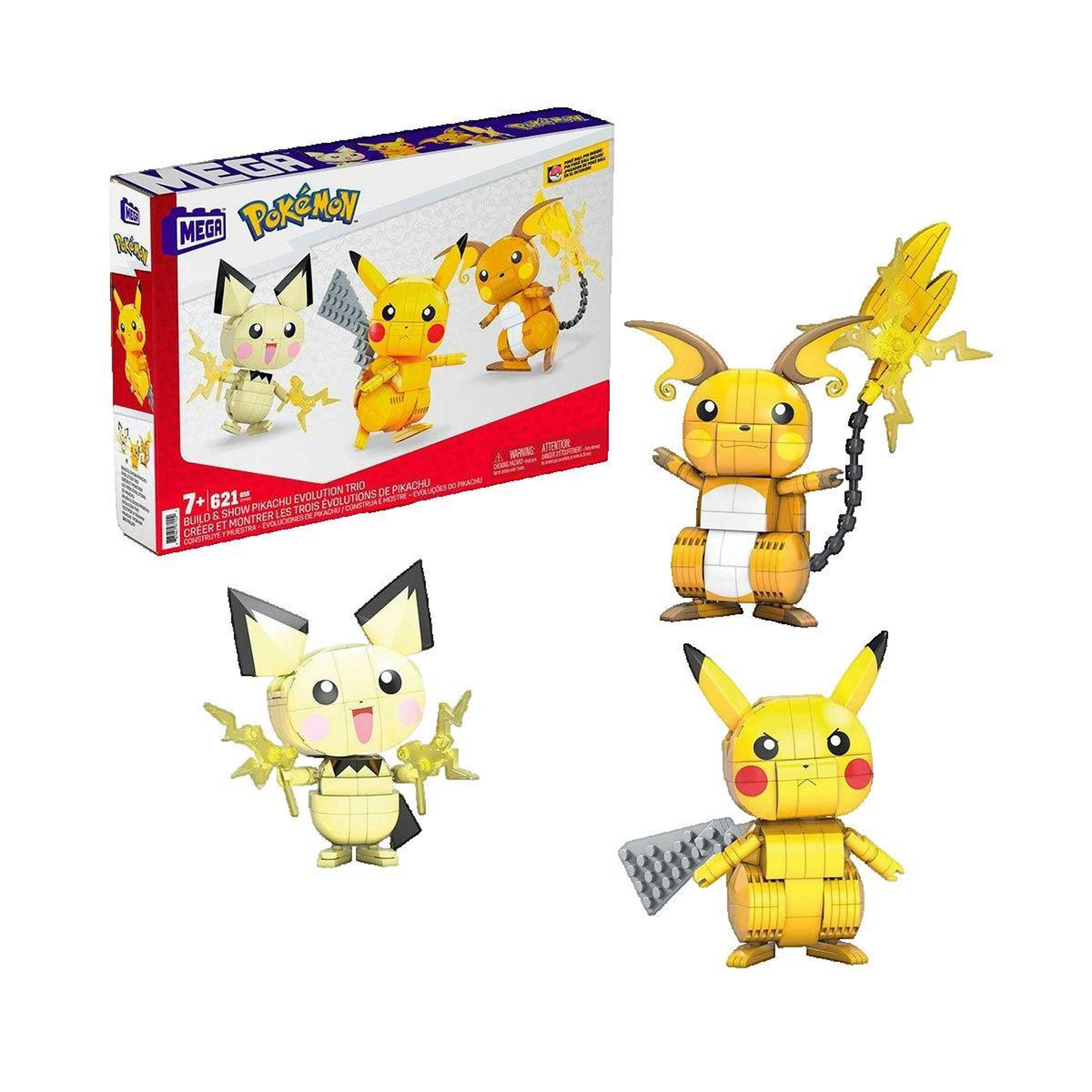 Figuine Jeu de construction Figuine Mega Construx Pokémon Trio Évolution Pikachu