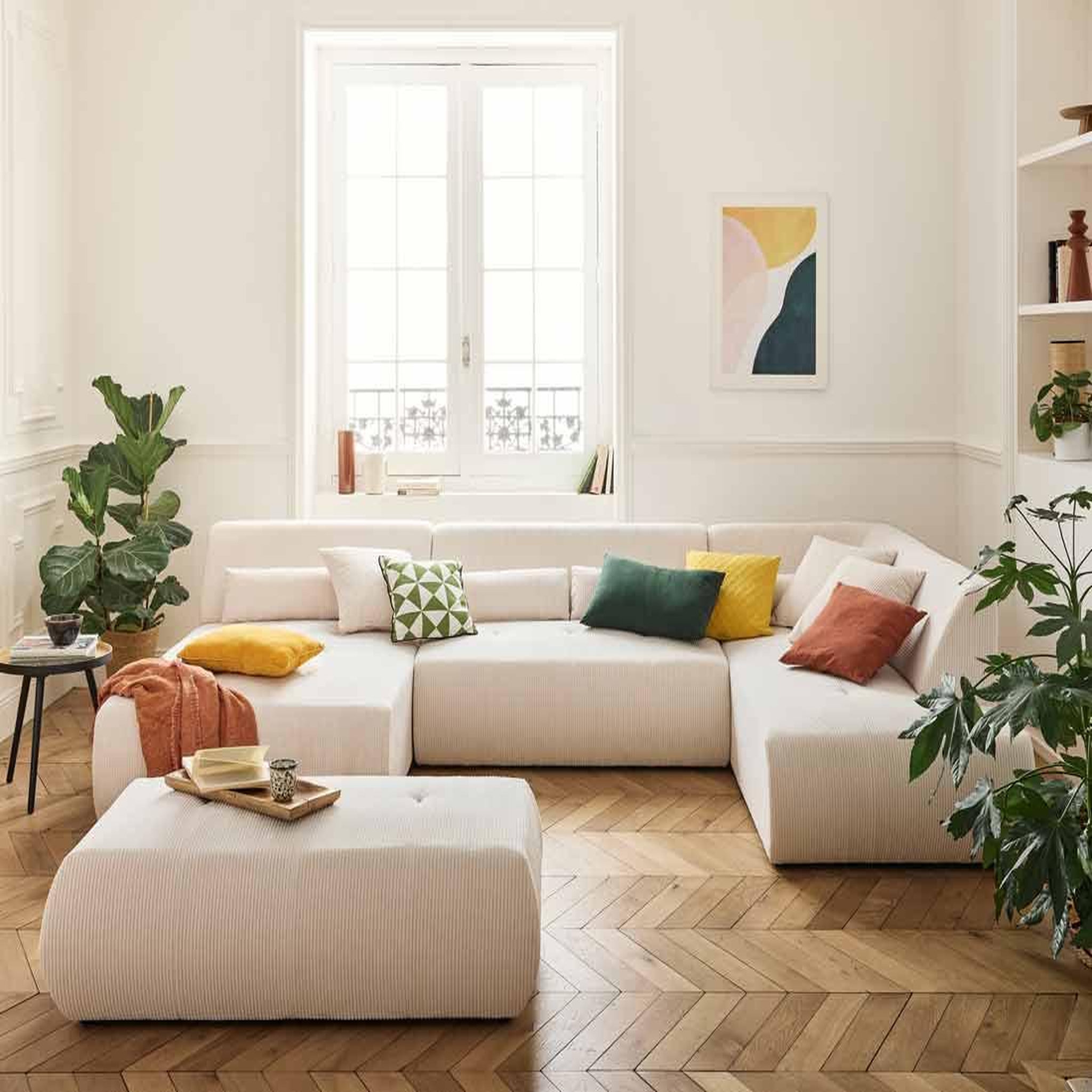 Voir la diapositive 2 : BEST MOBILIER Onyx - pouf d'appoint - en velours côtelé