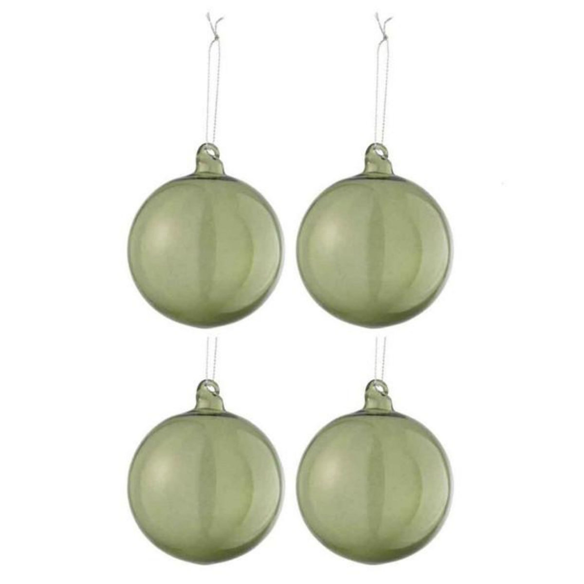 Paris Prix Lot de 4 Boules de Noël  Verre Épais  10cm Transparent & Vert