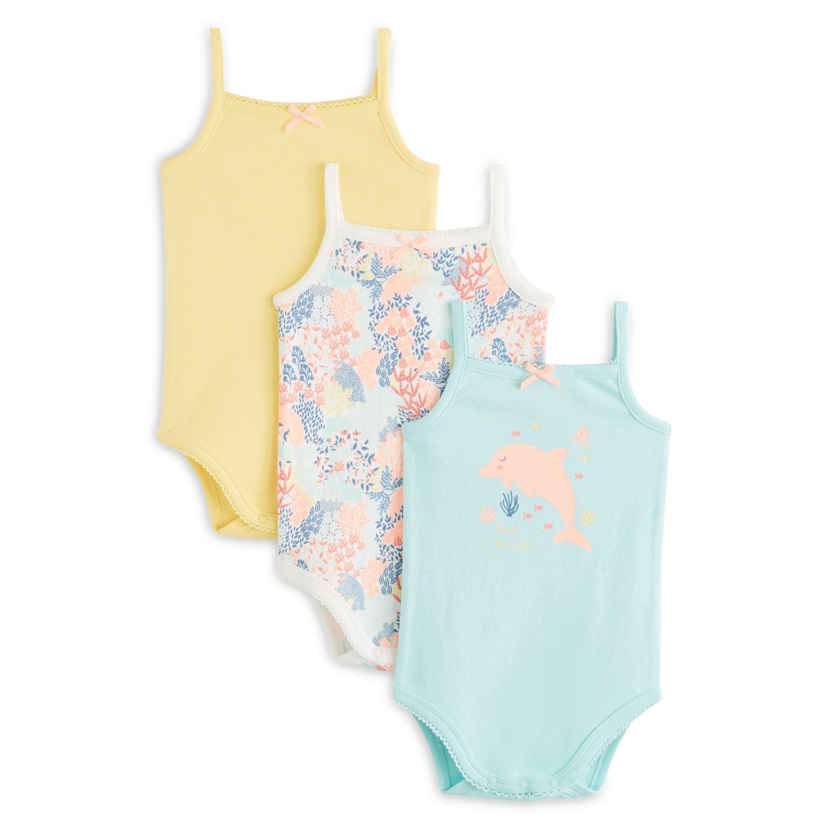 INEXTENSO Lot de 3 bodies à bretelles dauphin bébé fille