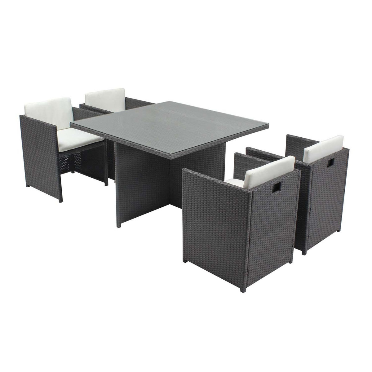 CONCEPT USINE Table et chaises 4 places encastrables en résine gris-blanc MIAMI