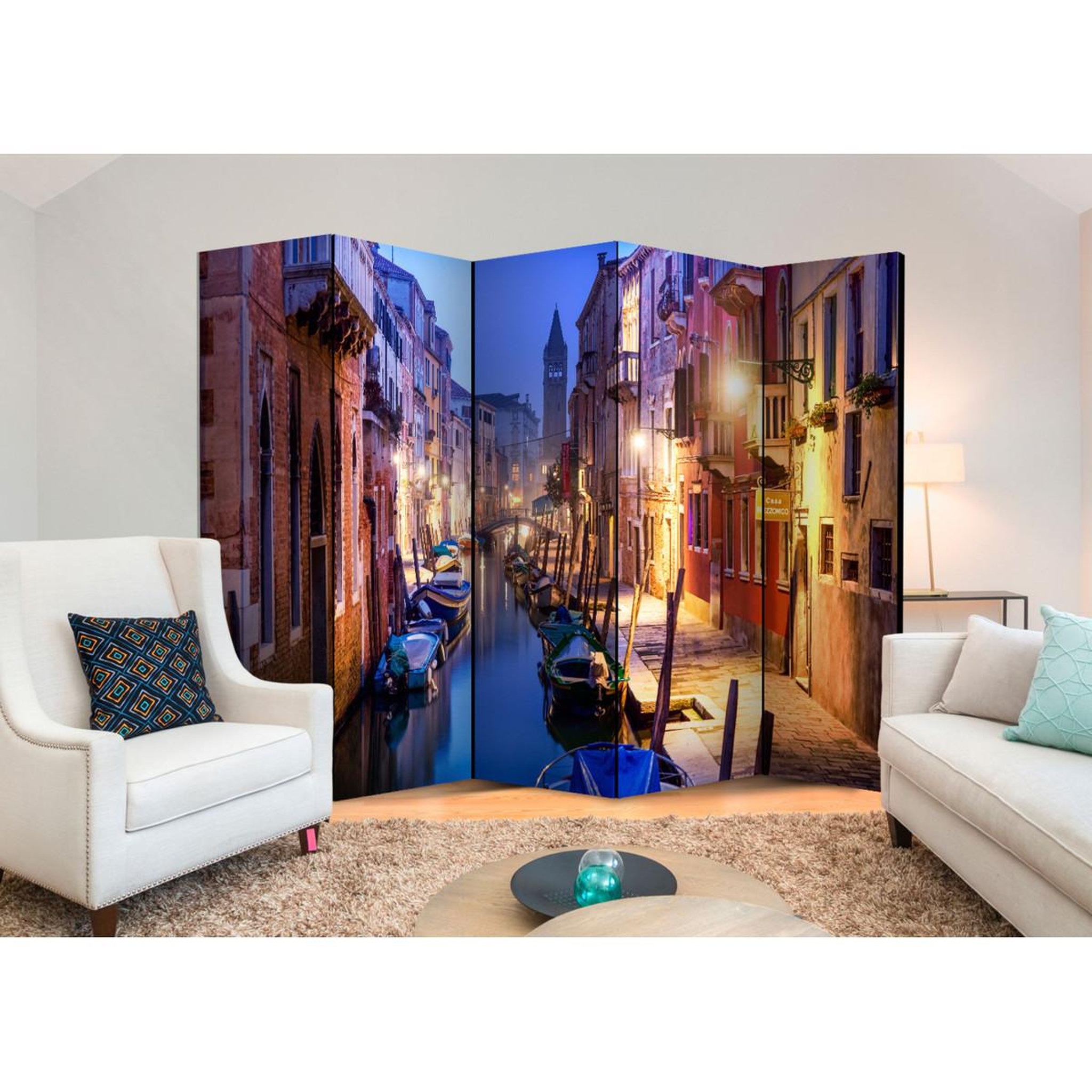 Voir la diapositive 2 : Paris Prix Paravent 5 volets  evening in venice  172x225cm
