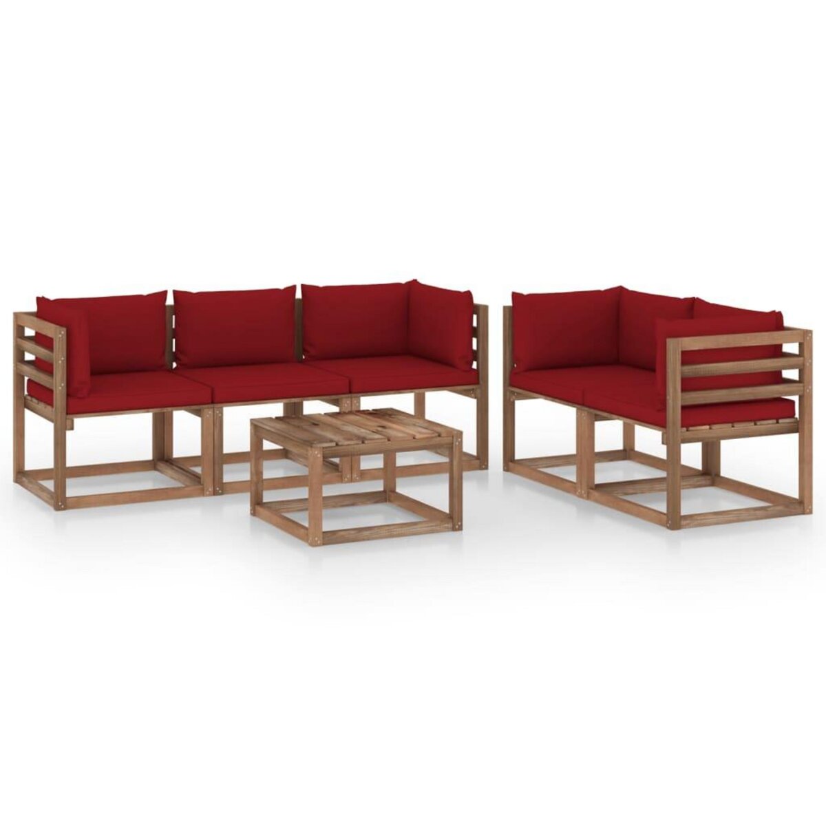 VIDAXL Salon de jardin 6 pcs avec coussins rouge bordeaux