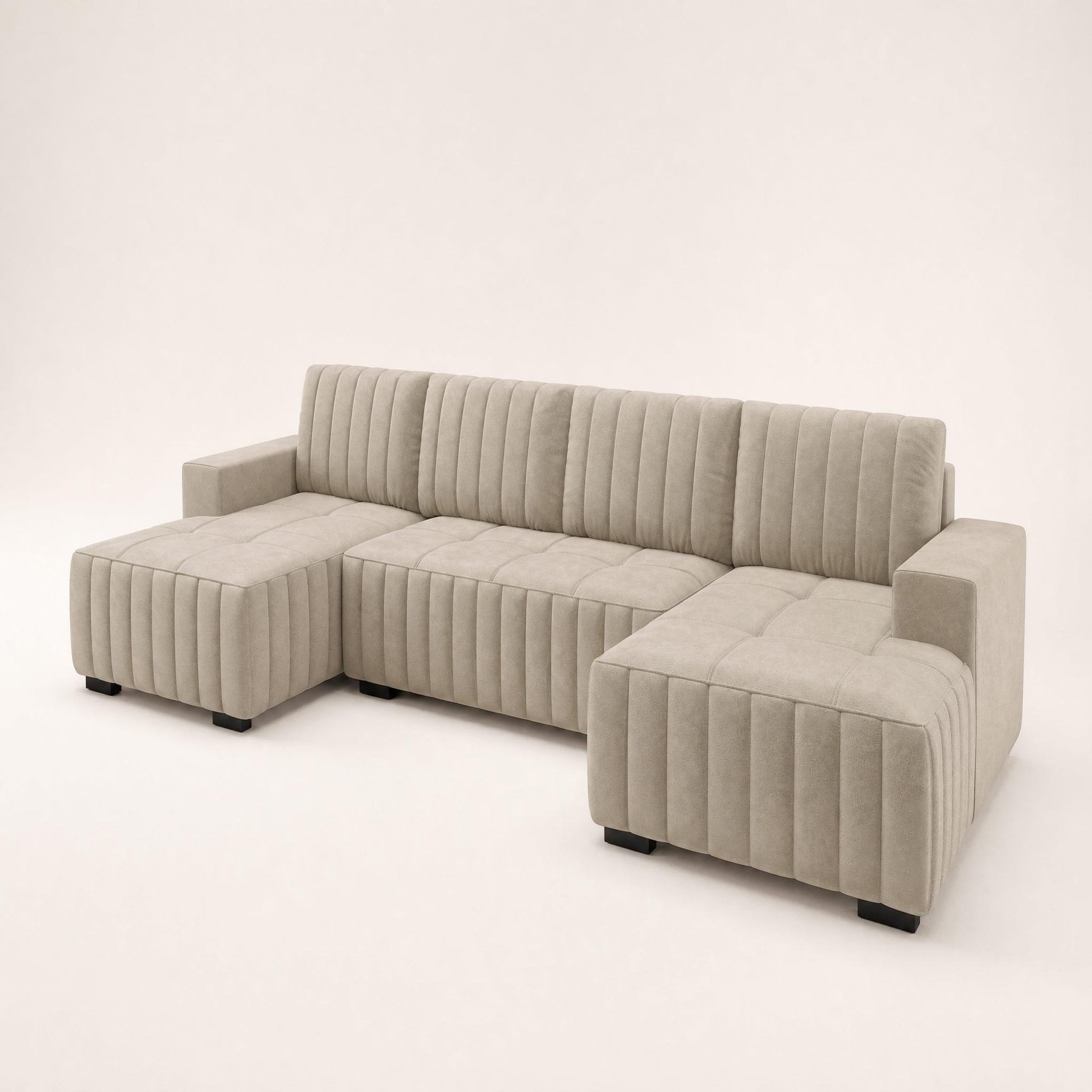 Voir la diapositive 3 : BEST MOBILIER Lazare - canapé panoramique en u 7 places convertible avec coffre en velours
