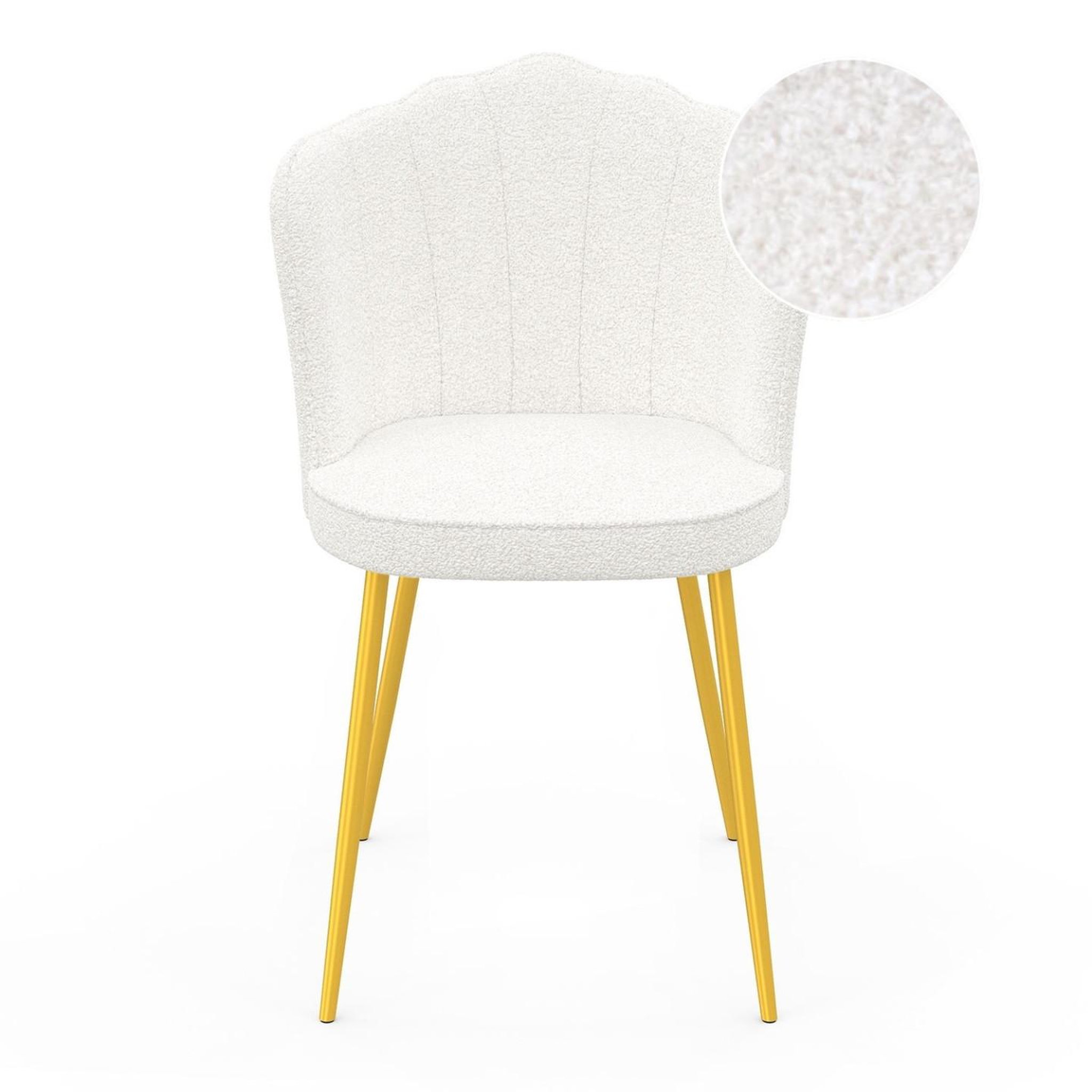 Voir la diapositive 3 : ID MARKET Lot de 2 chaises coquillage adelaide bouclette blanche pieds dorés