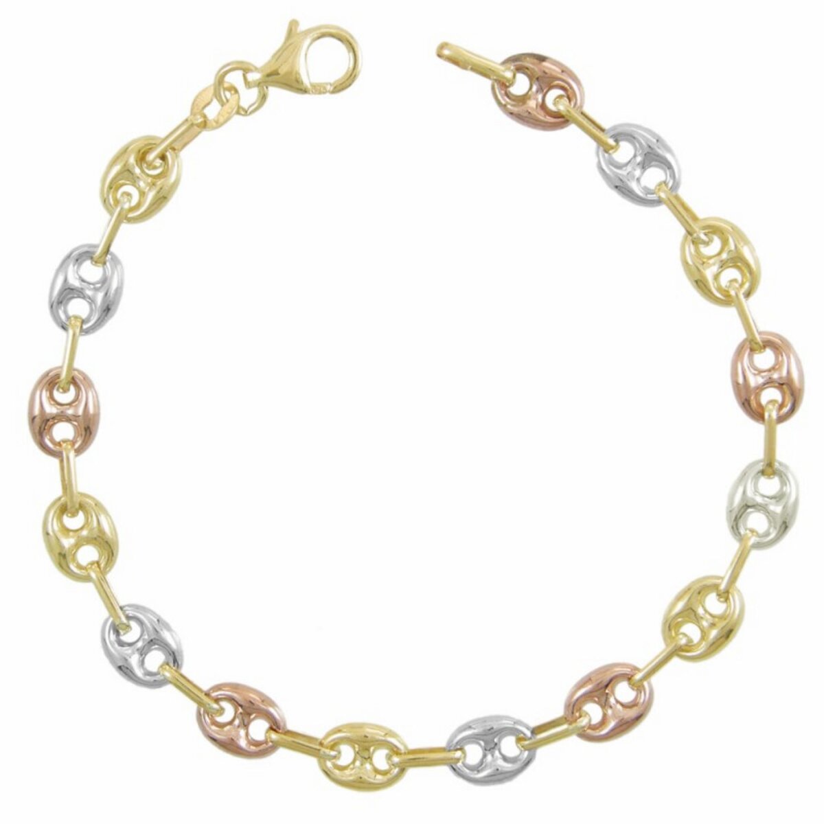 L'ATELIER D'AZUR Bracelet Femme 3 Ors - Or Tricolore - Grain de Café Jaune, Blanc et Rose