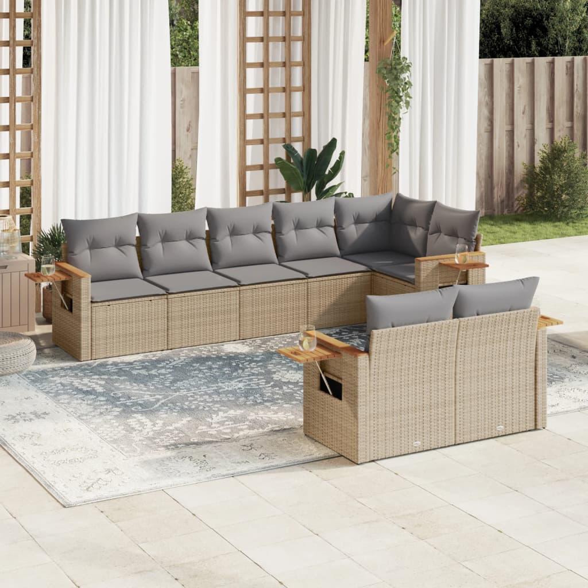 VIDAXL Salon de jardin avec coussins 8 pcs beige resine tressee
