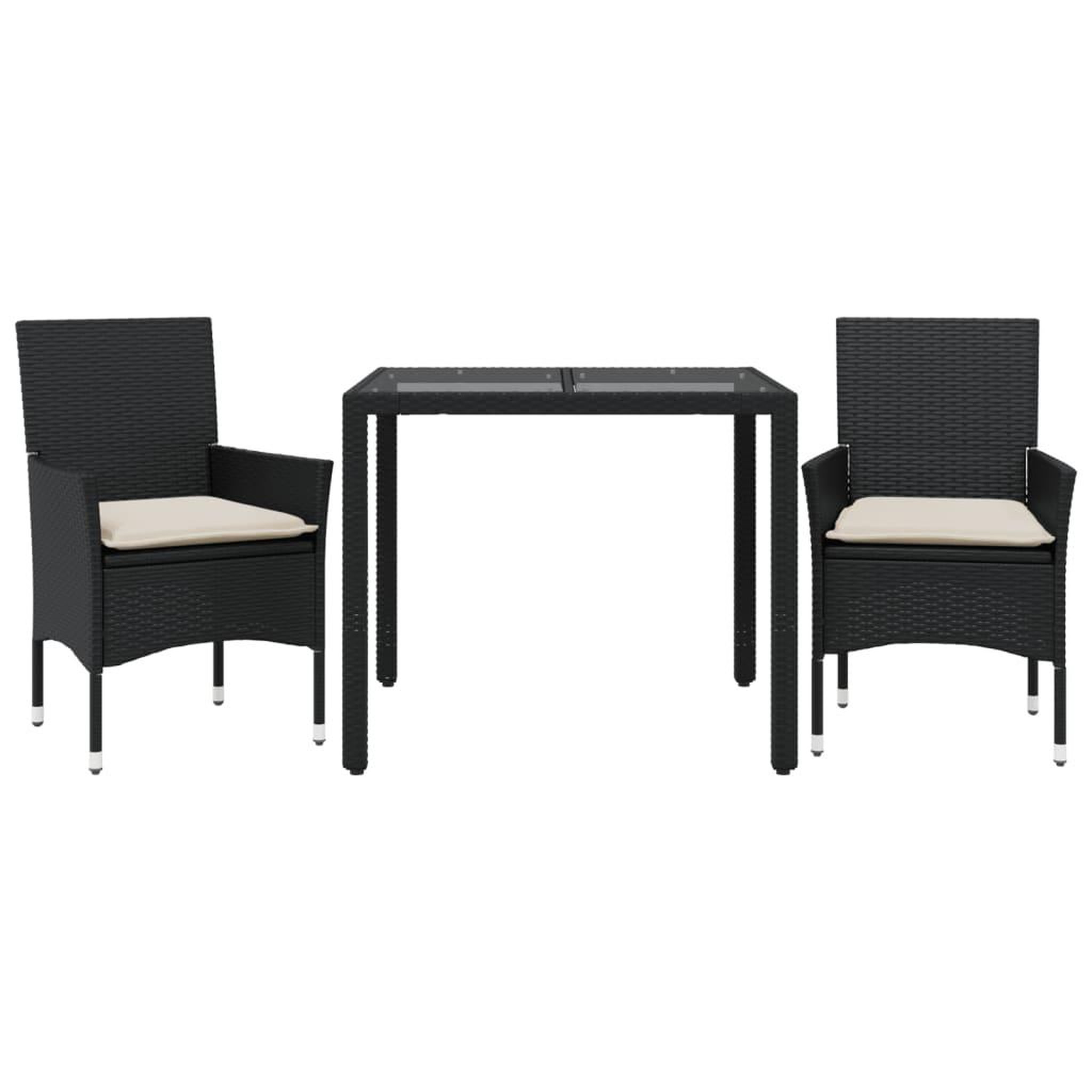 Voir la diapositive 2 : VIDAXL Ensemble a manger de jardin et coussins 3 pcs noir rotin verre