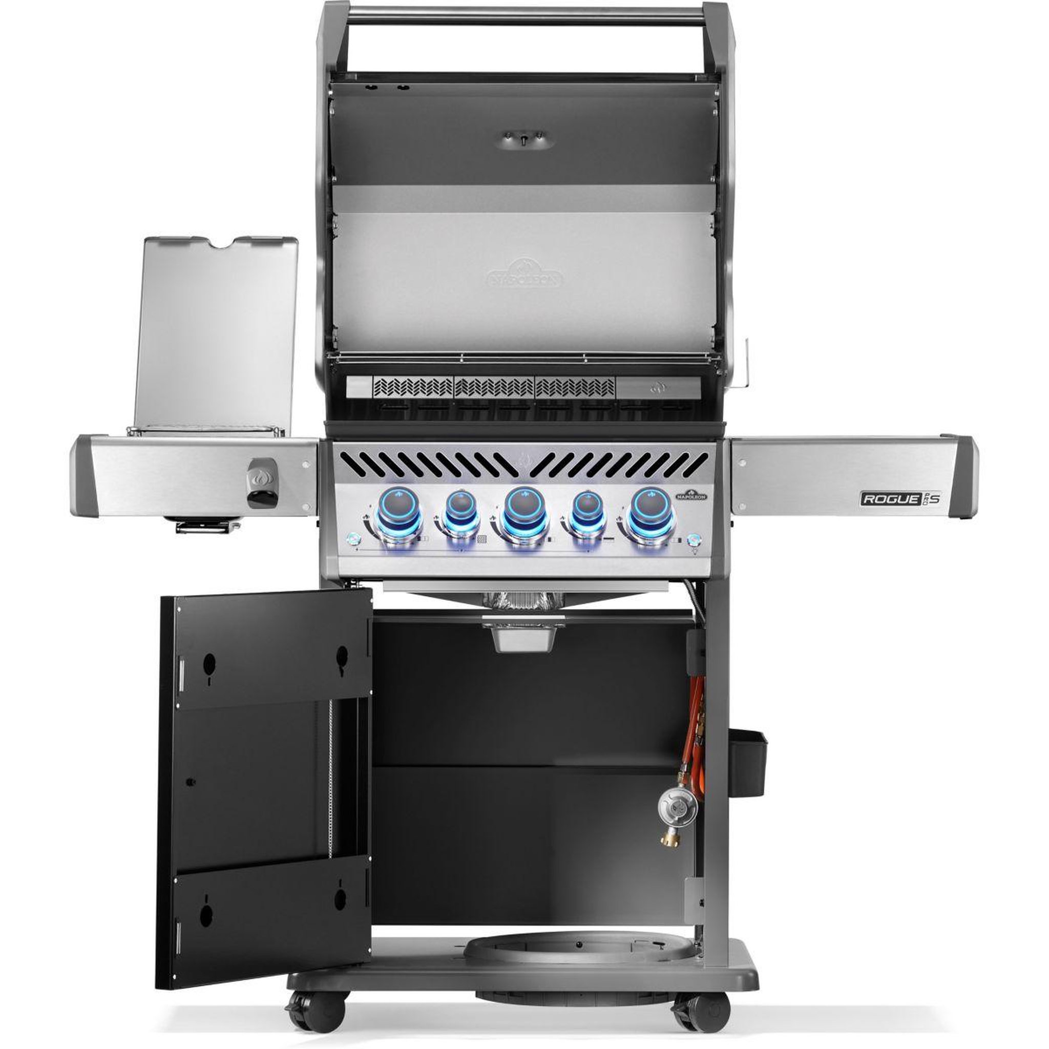Voir la diapositive 4 : NAPOLEON Barbecue gaz rogue rps425rsibpk2frr noir 5 bruleurs sur chariot,  60x45 cm bruleurs latéral et arrière infrarouge