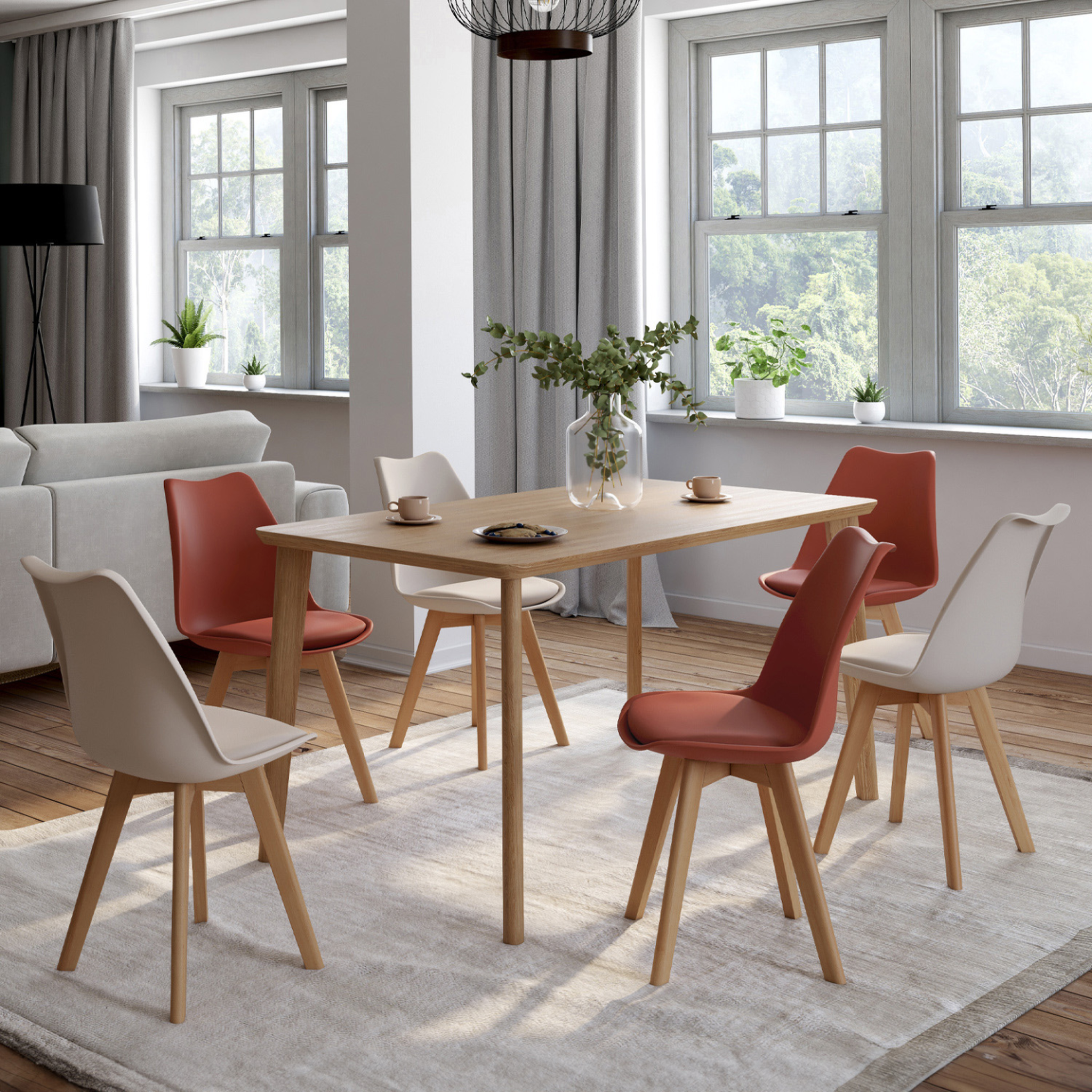 Voir la diapositive 2 : ID MARKET Lot de 6 chaises scandinaves sara mix color terracotta x3 et beige x3