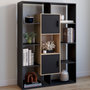 Voir la diapositive 2 : ID MARKET Etagère bibliothèque COLETTE avec 11 compartiments et 2 cases noir et effet bois 143 cm