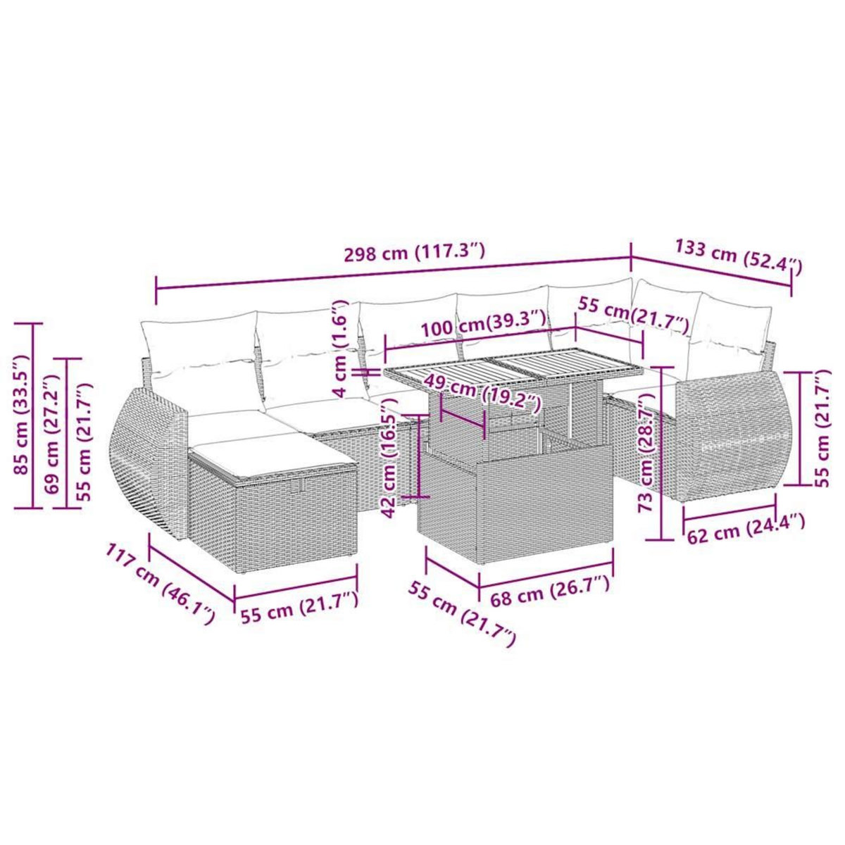 VIDAXL Salon de jardin avec coussins 5 pcs beige resine tressee acacia