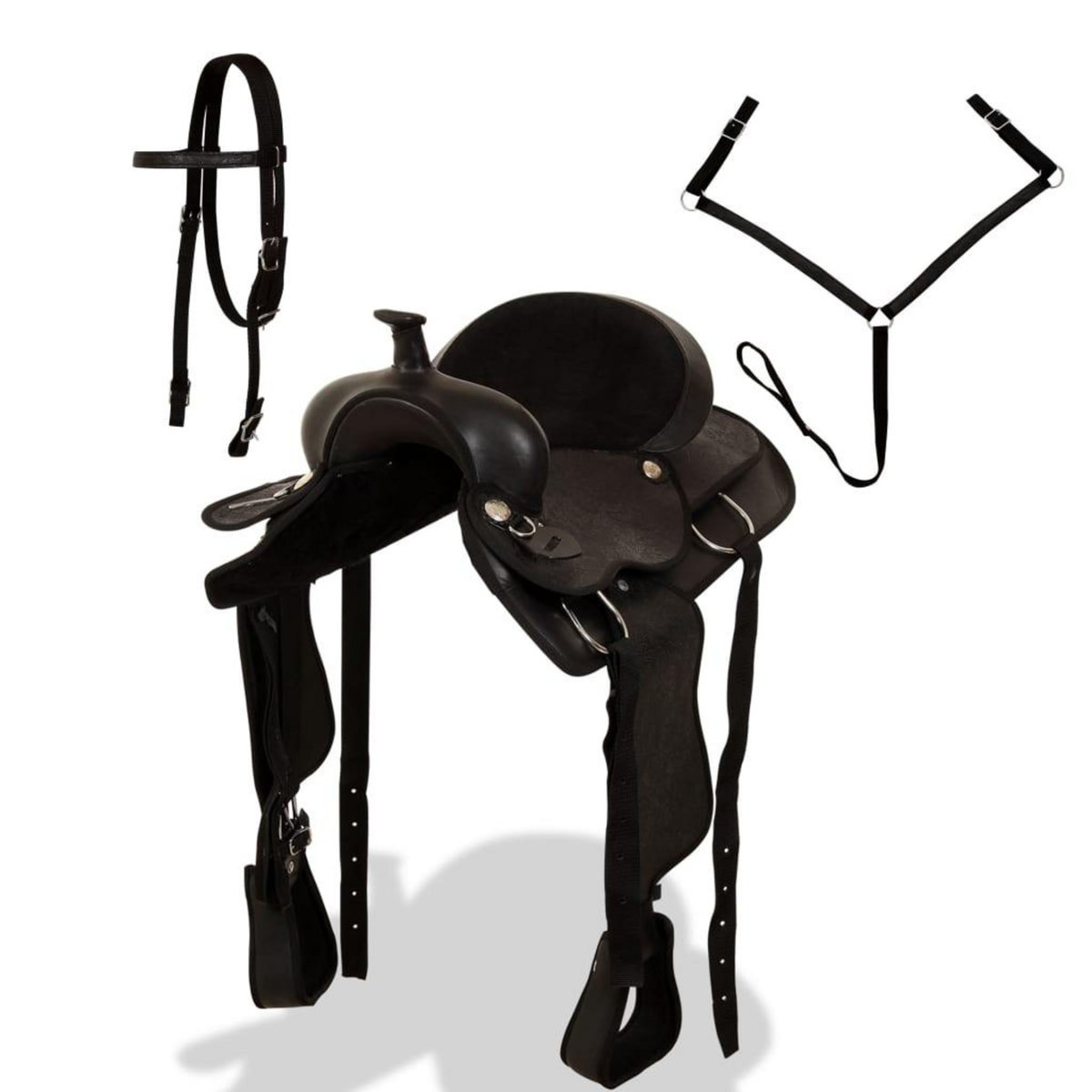 VIDAXL Selle, bridon et col de poitrine Cuir veritable 15 po Noir