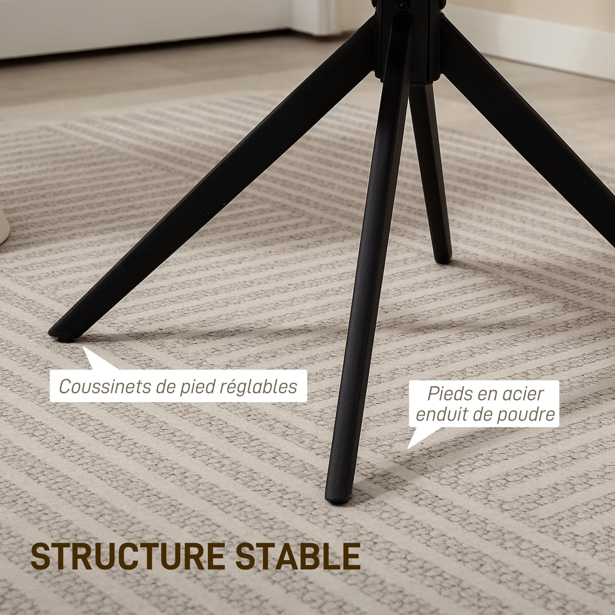 Voir la diapositive 6 : HOMCOM Fauteuil design piètement acier noir 4 branches effet laine bouclée blanc