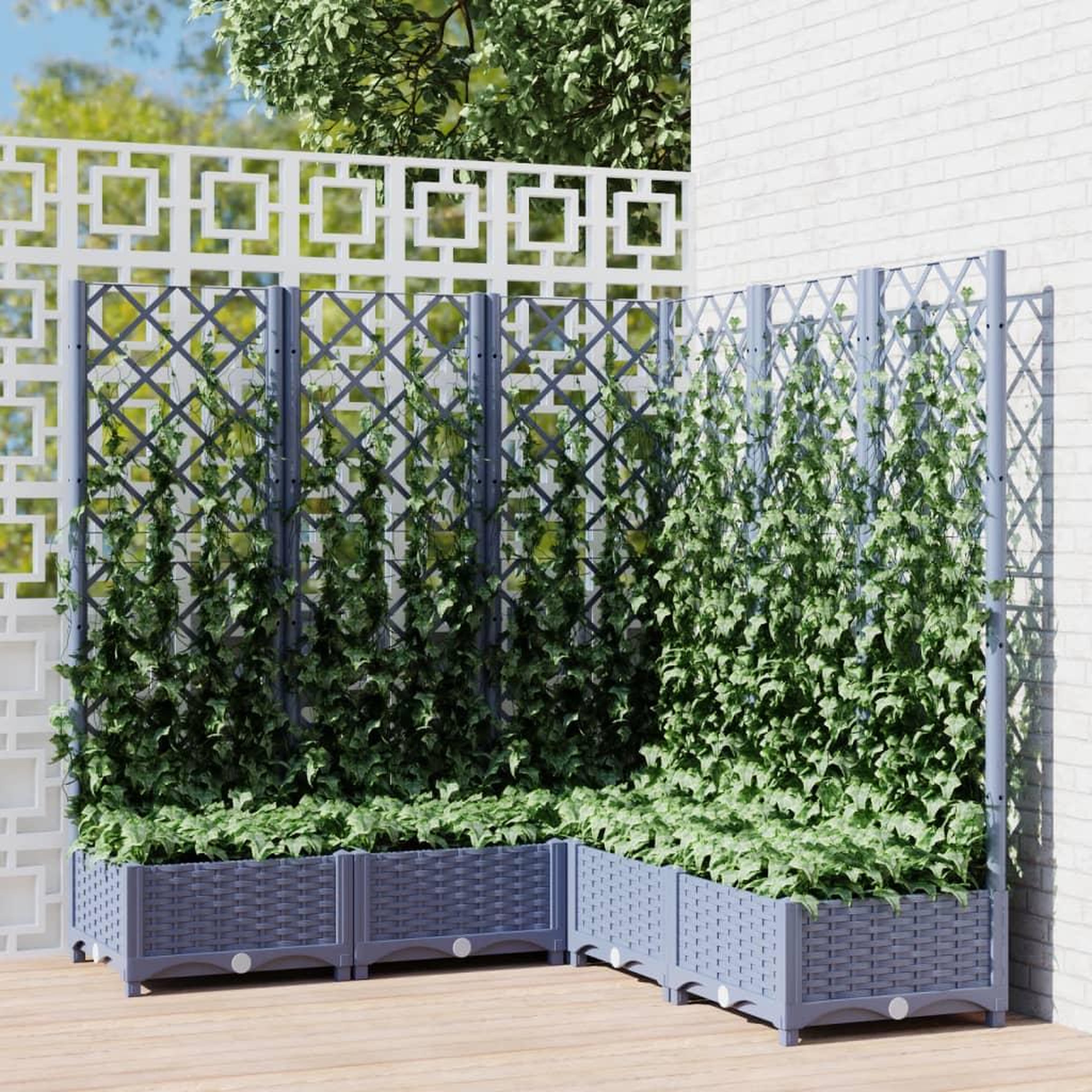 Voir la diapositive 1 : VIDAXL Jardiniere avec treillis bleu gris 120x120x121,5 cm PP