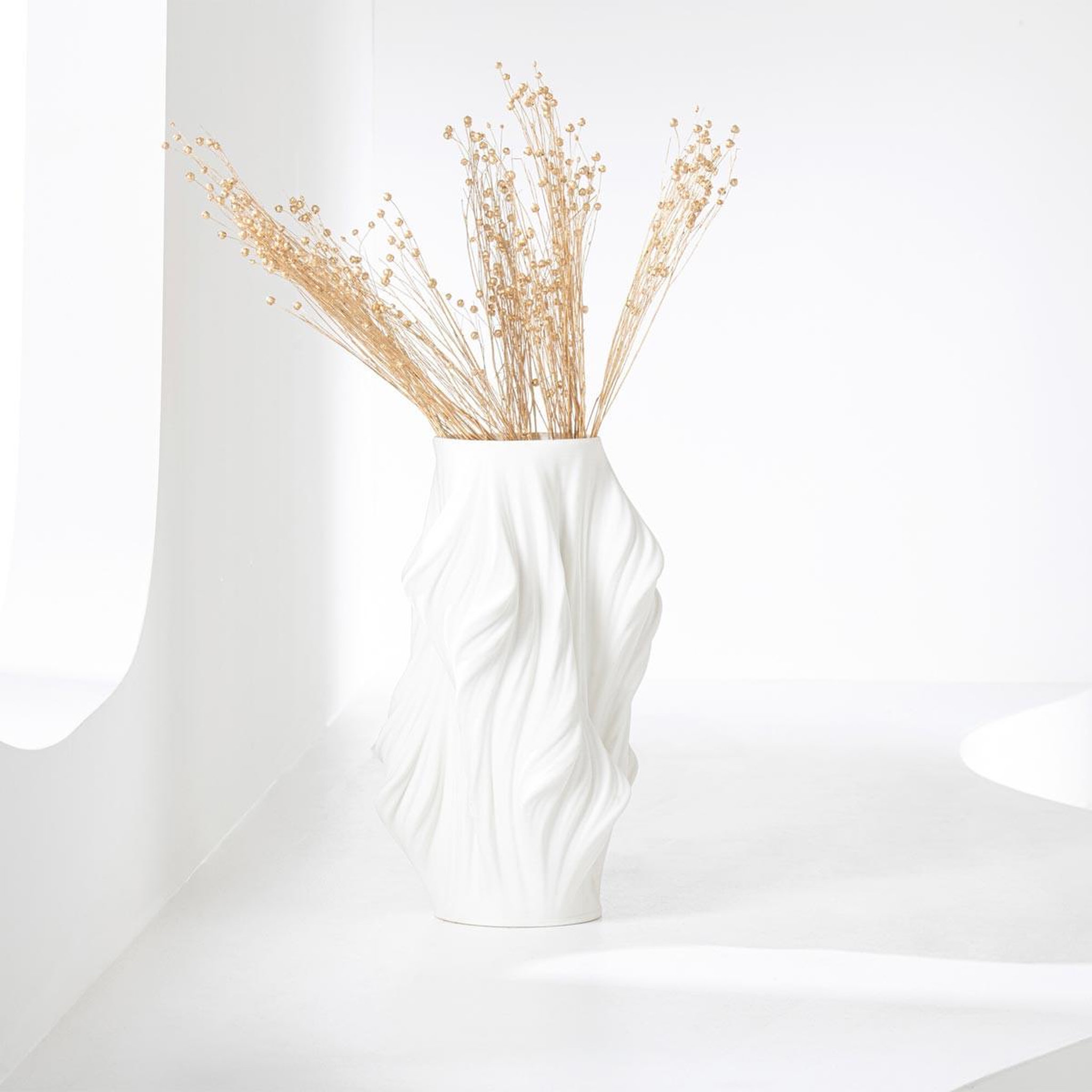 Voir la diapositive 2 : J-LINE Vase déco en porcelaine  impression 3d  40cm blanc