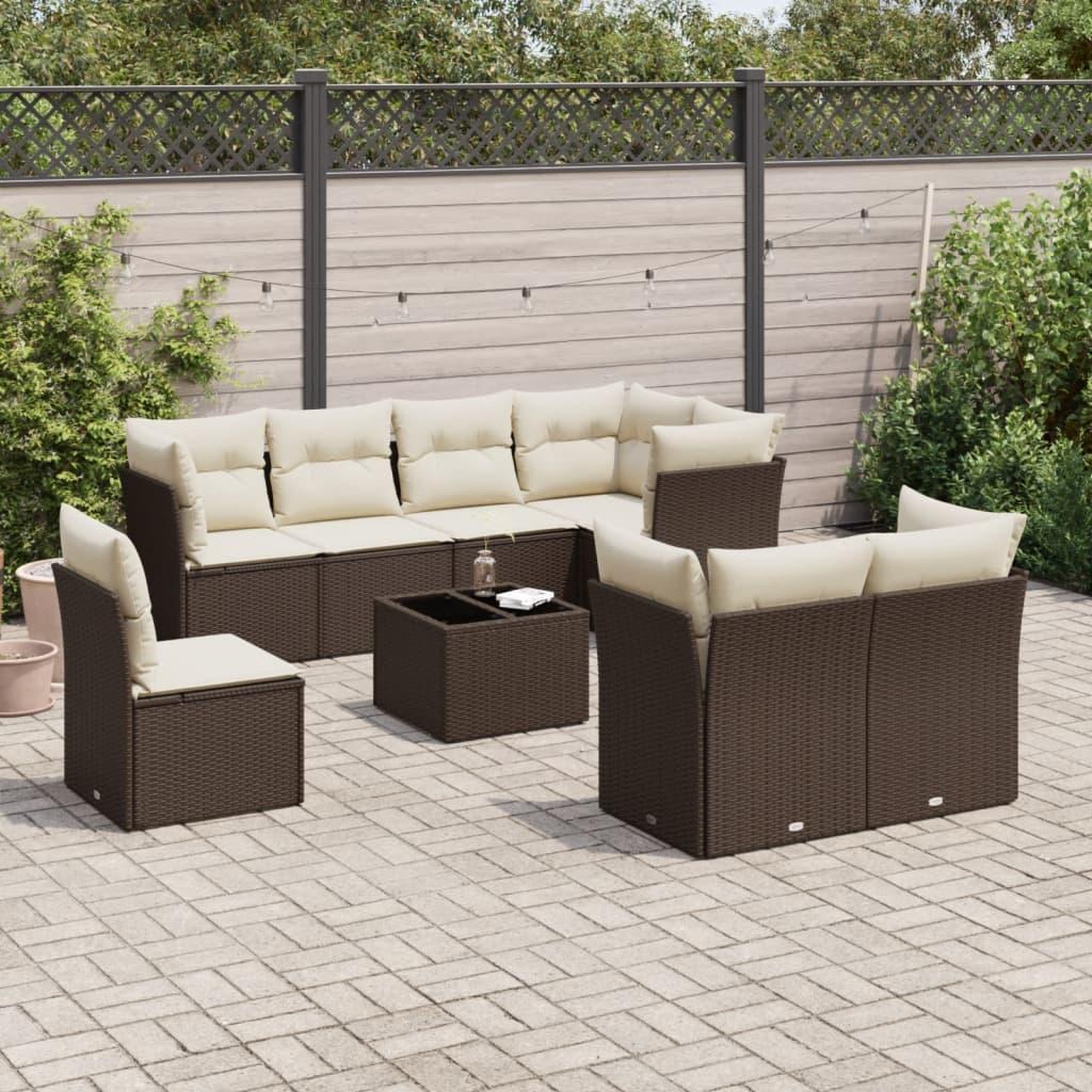 VIDAXL Salon de jardin avec coussins 9 pcs marron resine tressee
