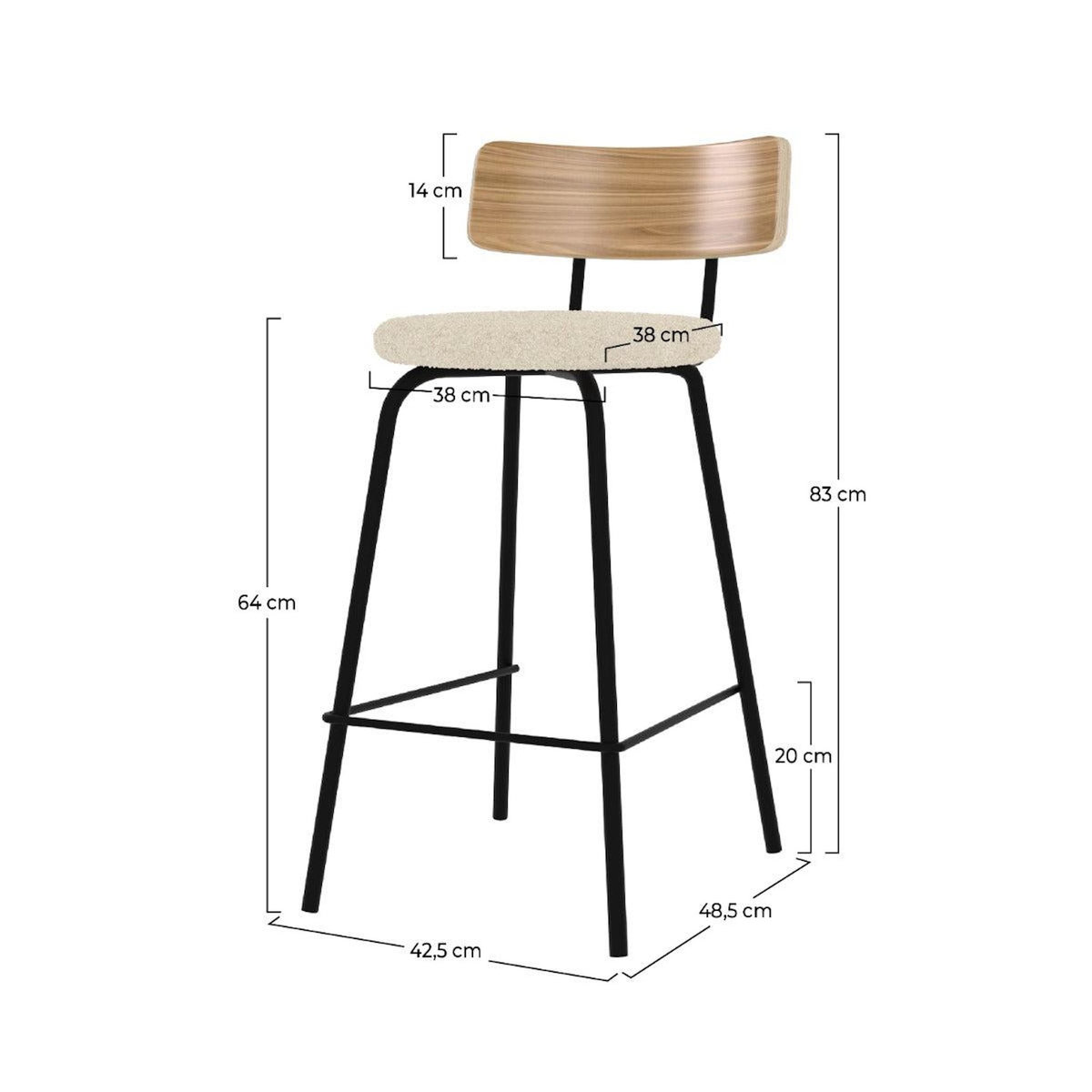 Rendez vous déco Lot de 2 chaises pour îlot central 64 cm en tissu bouclé blanc cassé-Alize