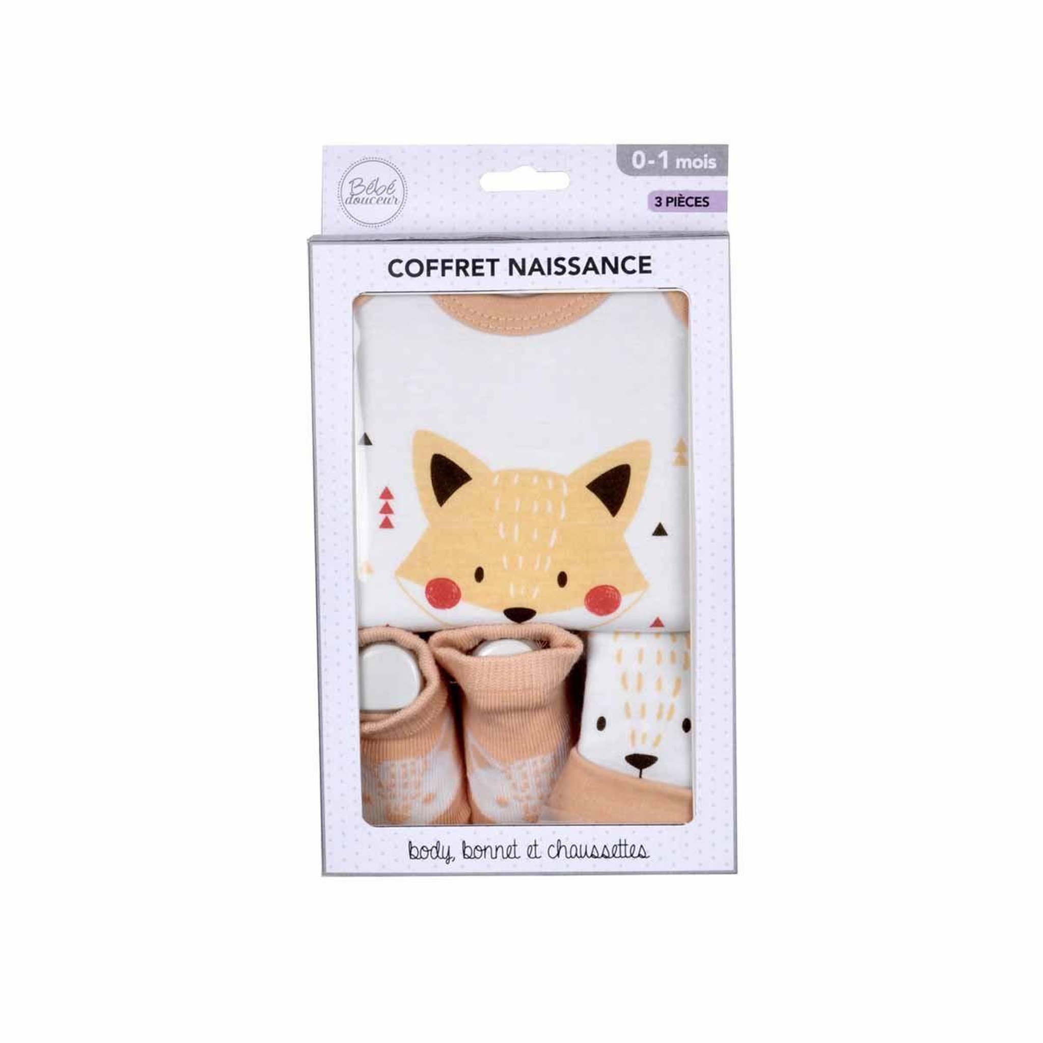 Voir la diapositive 2 : HOMEA Coffret naissance 3 pièces  renard  0 à 1 mois beige