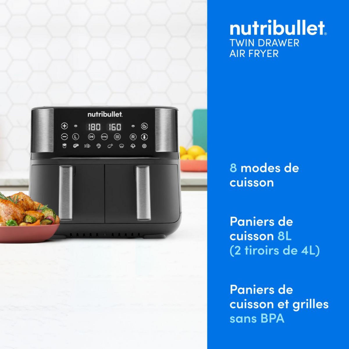 nutribullet Friteuse sans huile airfryer 8L double bac NBA081B