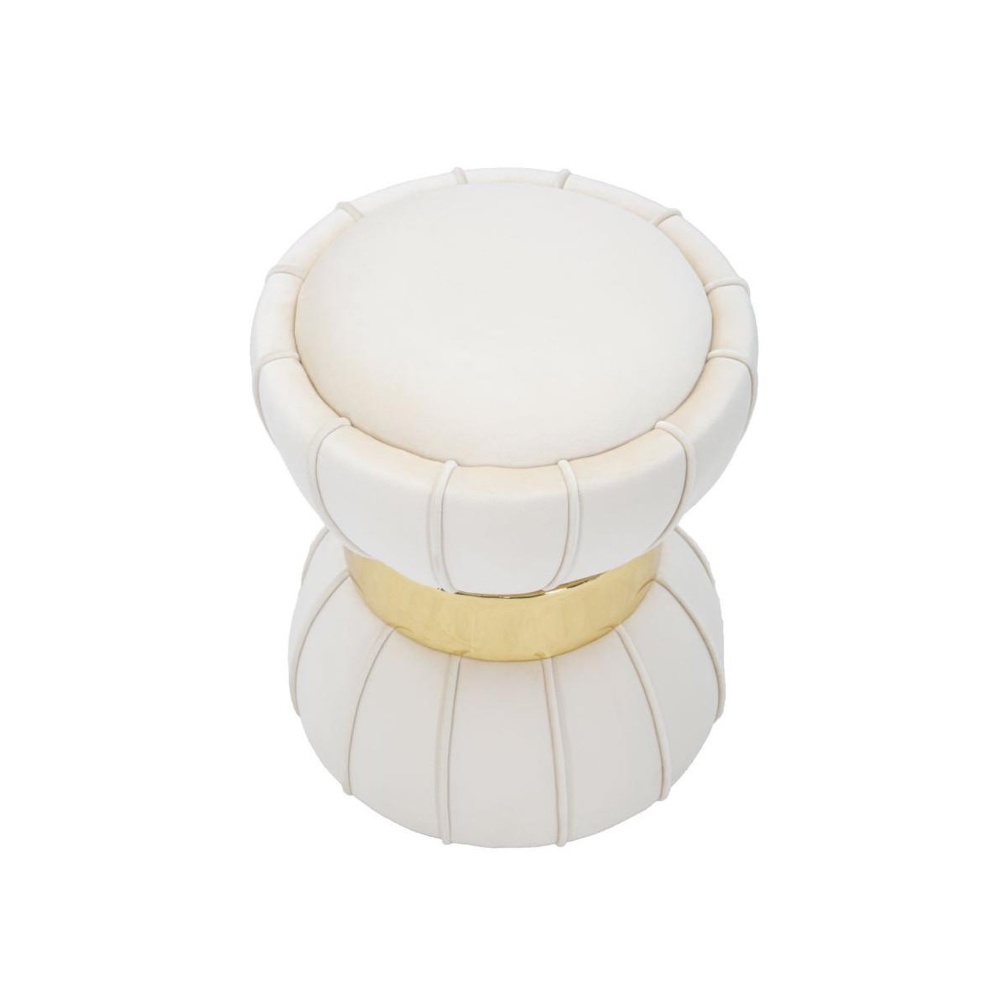 Voir la diapositive 2 : Paris Prix Pouf design en velours  flower  44cm crème & or