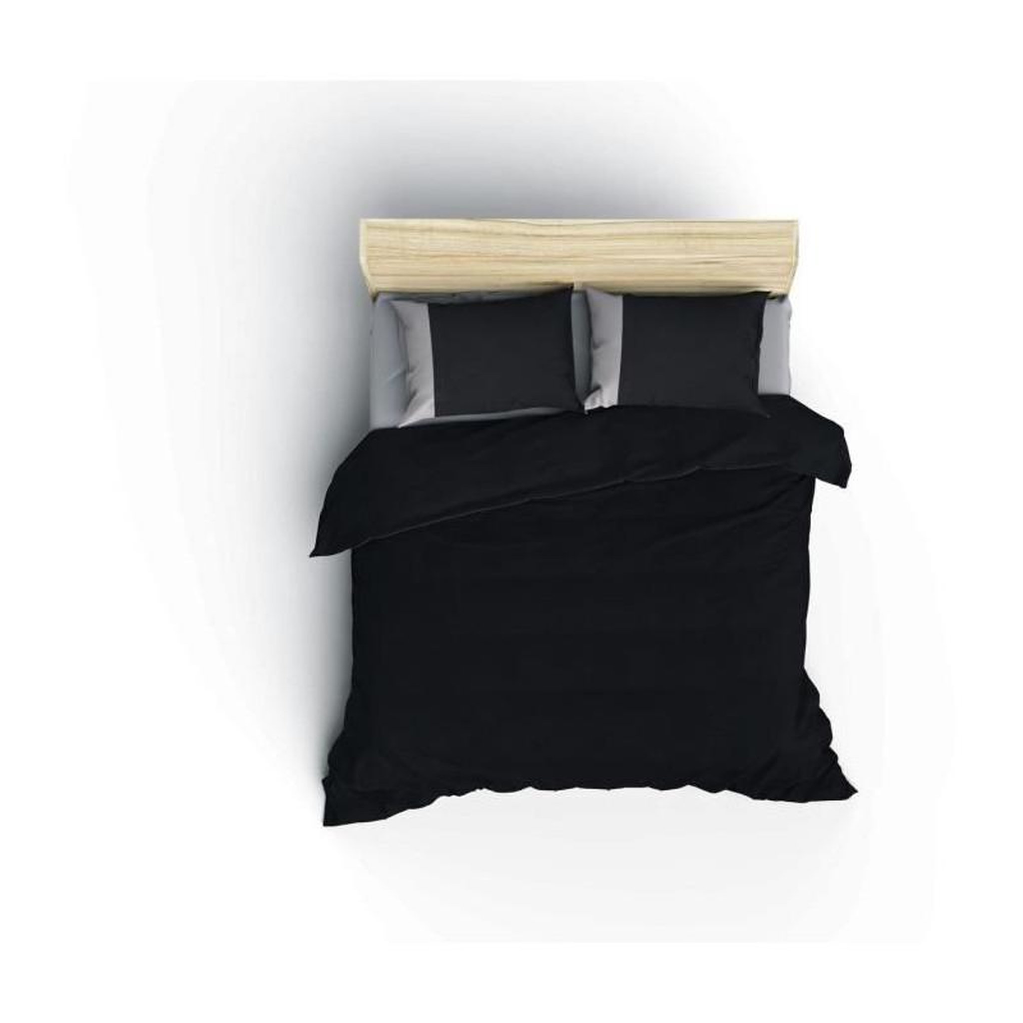 Voir la diapositive 2 : GENERIQUE Parure de lit - 129CTN62694 - 1 housse de couette 220 x 240 cm + 2 taies d'oreiller 60 x 60 cm - 100% coton ranforcé - Noir
