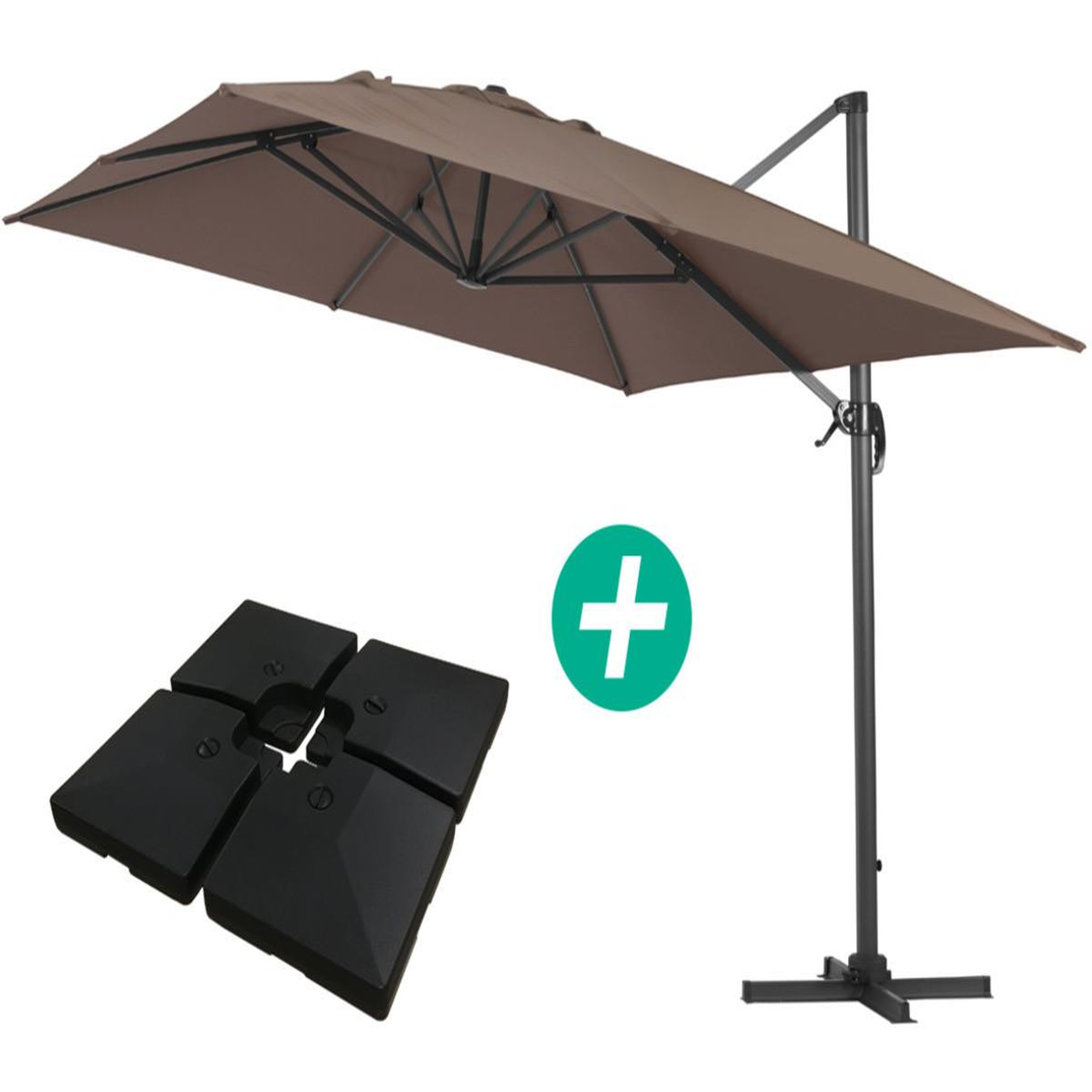 Habitat et Jardin Parasol jardin déporté alu  sun 4   - rectangle - 3 x 4 m - taupe - dalles à lester incluses