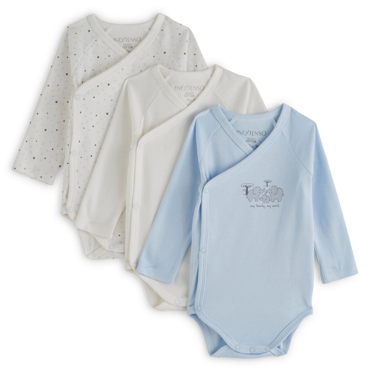 IN EXTENSO Lot de 3 bodies de naissance coton bio b b gar on pas