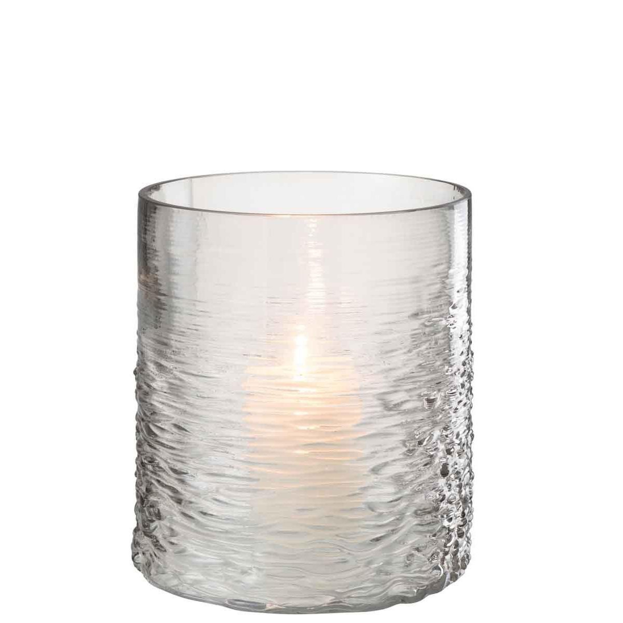 Voir la diapositive 2 : J-LINE Photophore en verre design  sladia  22cm gris