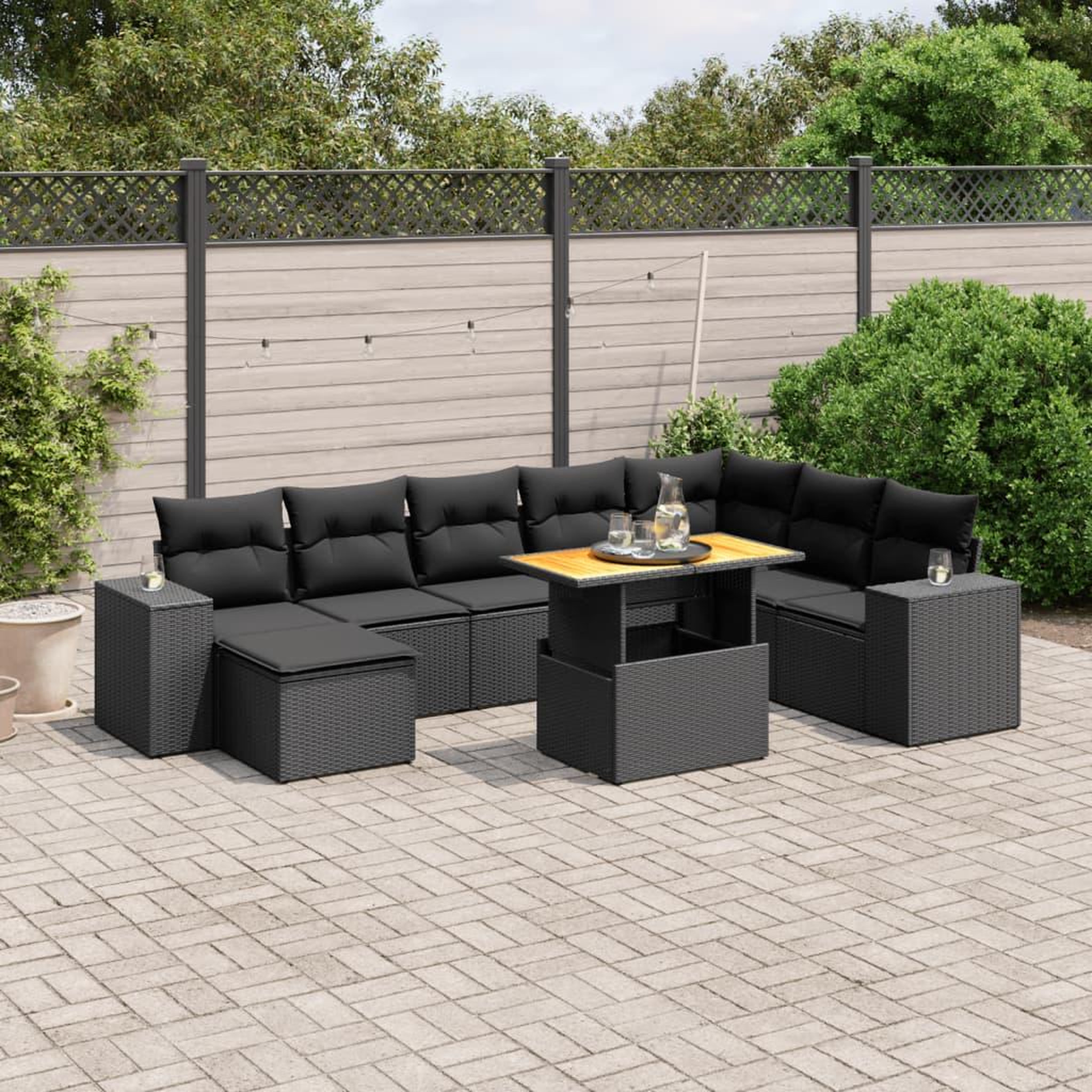VIDAXL Salon de jardin 9 pcs avec coussins noir resine tressee