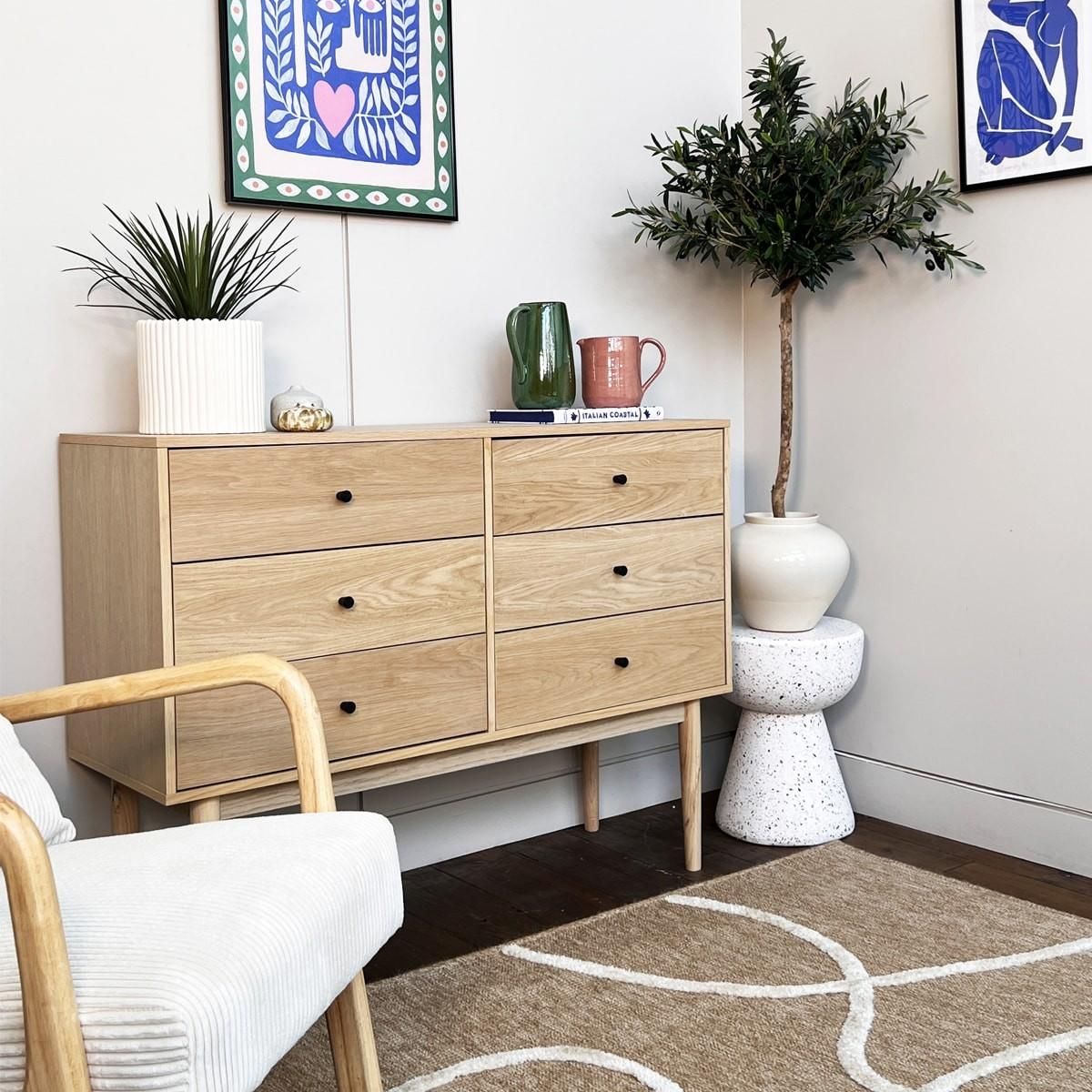 HOMIFAB Commode 6 tiroirs en bois 120 cm - Lisa