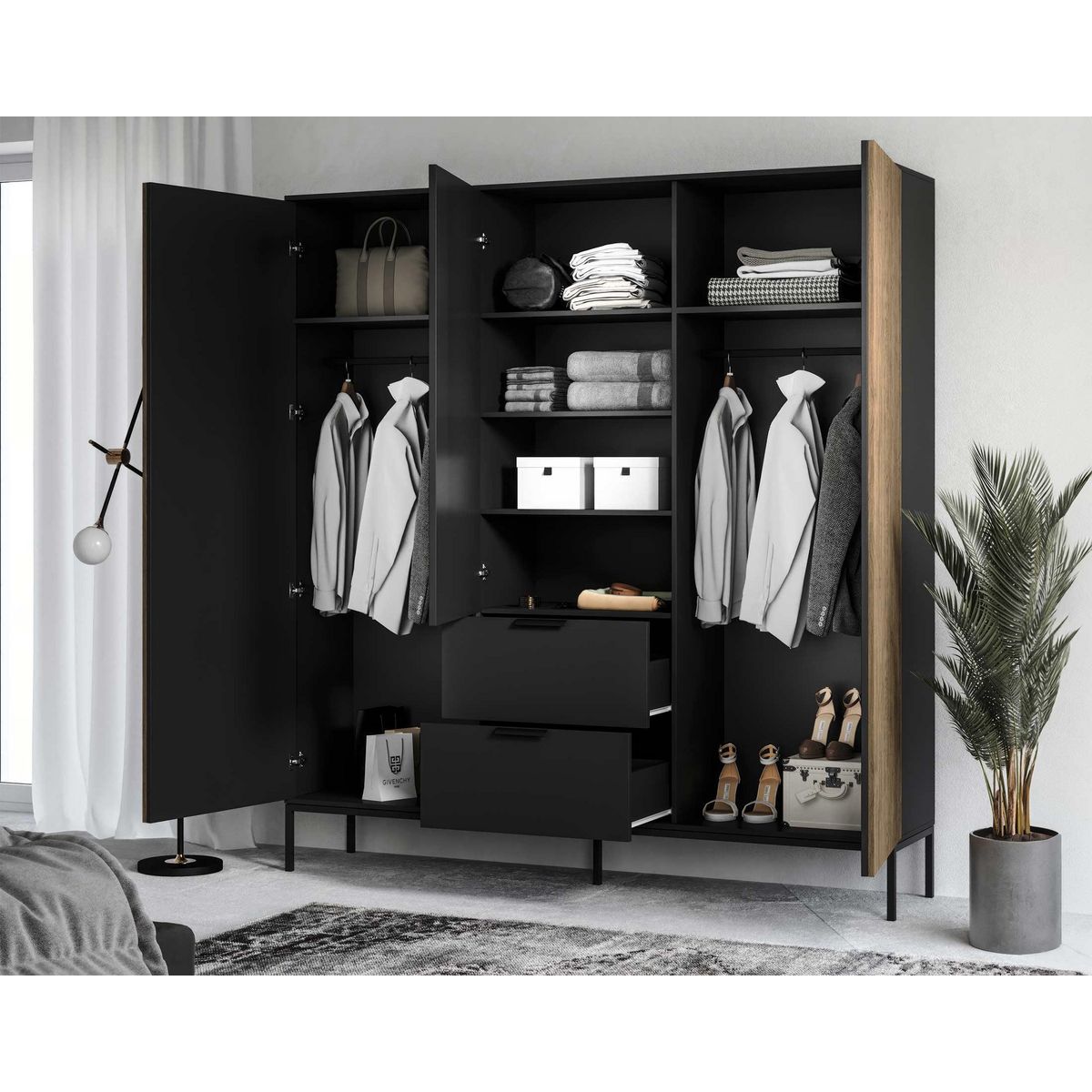 BEST MOBILIER Savanna - armoire - effet bois et noir - 185x180 cm