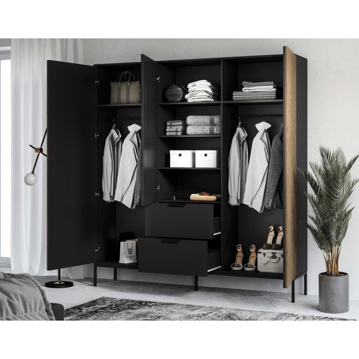 BEST MOBILIER Savanna - armoire - effet bois et noir - 185x180 cm