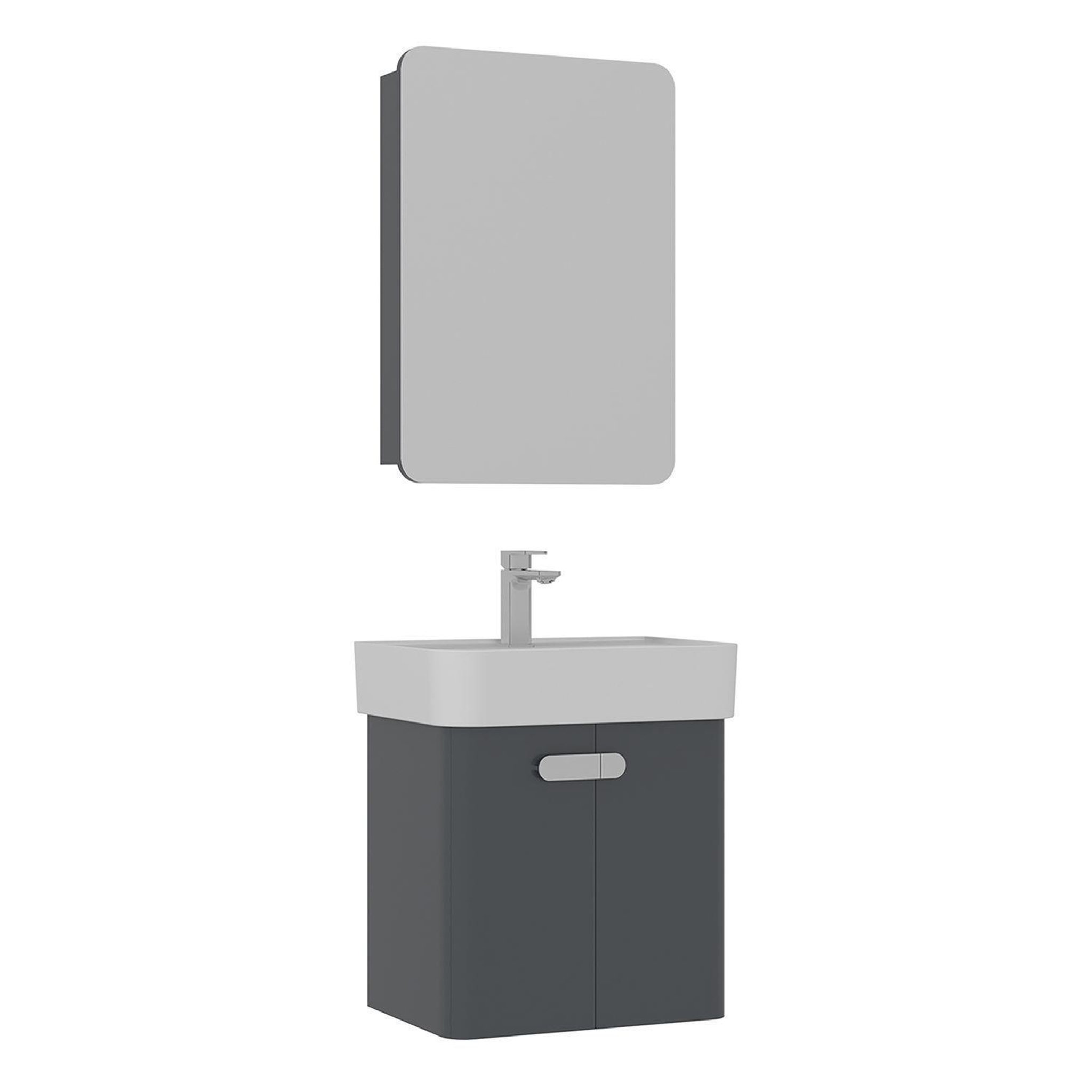Habitat et Jardin Meuble avec simple vasque et miroir  Orbit 55  - 55 x 38 x 62 cm - Anthracite