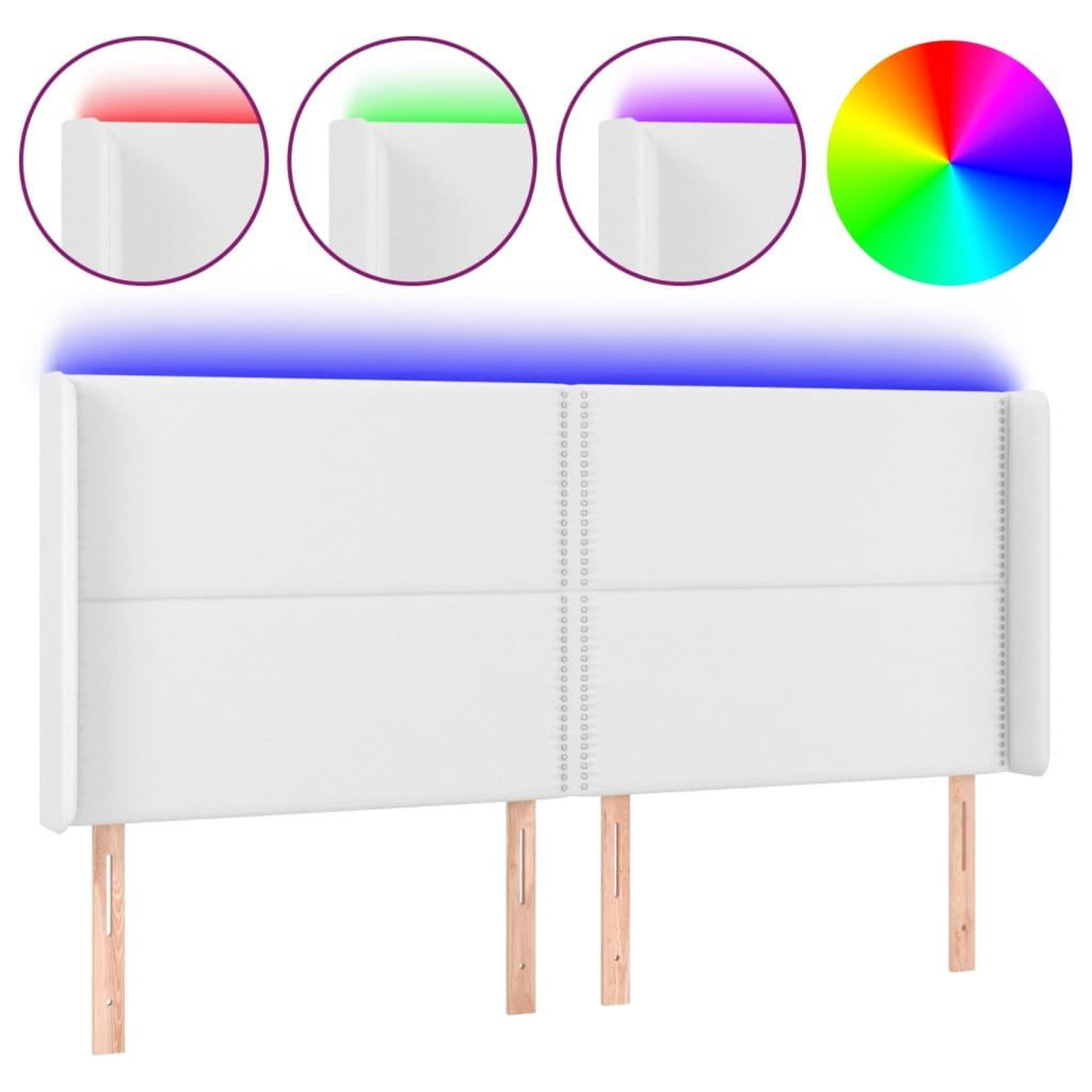 Voir la diapositive 2 : VIDAXL Tete de lit a LED Blanc 163x16x118/128 cm Similicuir