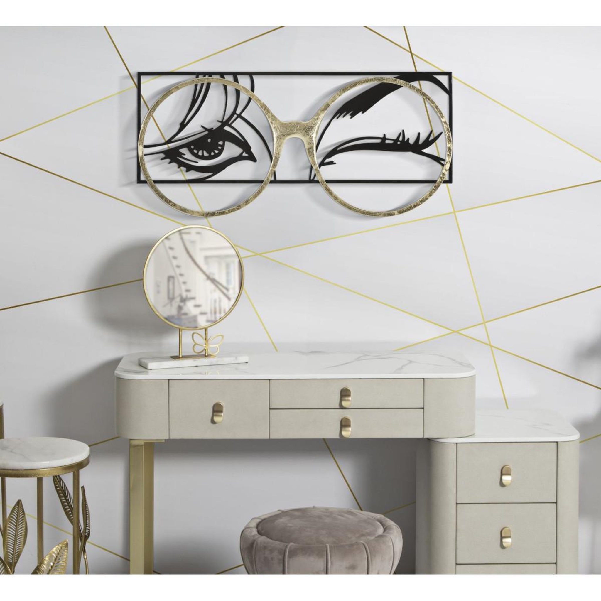 Voir la diapositive 5 : Paris Prix Décoration murale encadrée en métal  eyewear  89cm noir & or