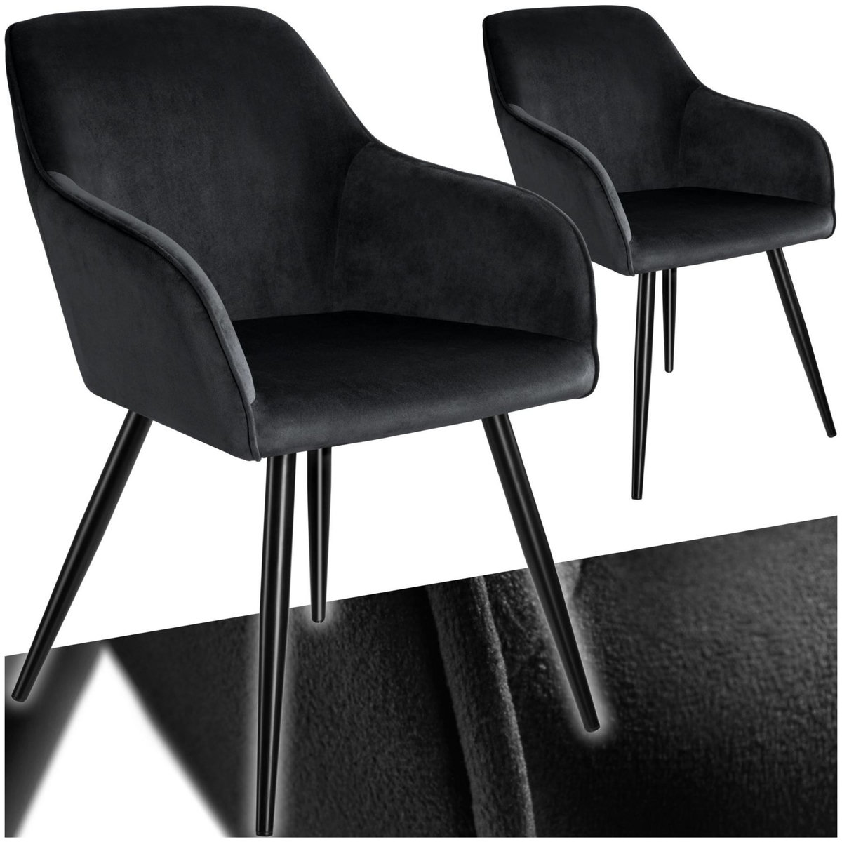 tectake Chaise style scandinave rembourrée aspect velours noir Lot de 2