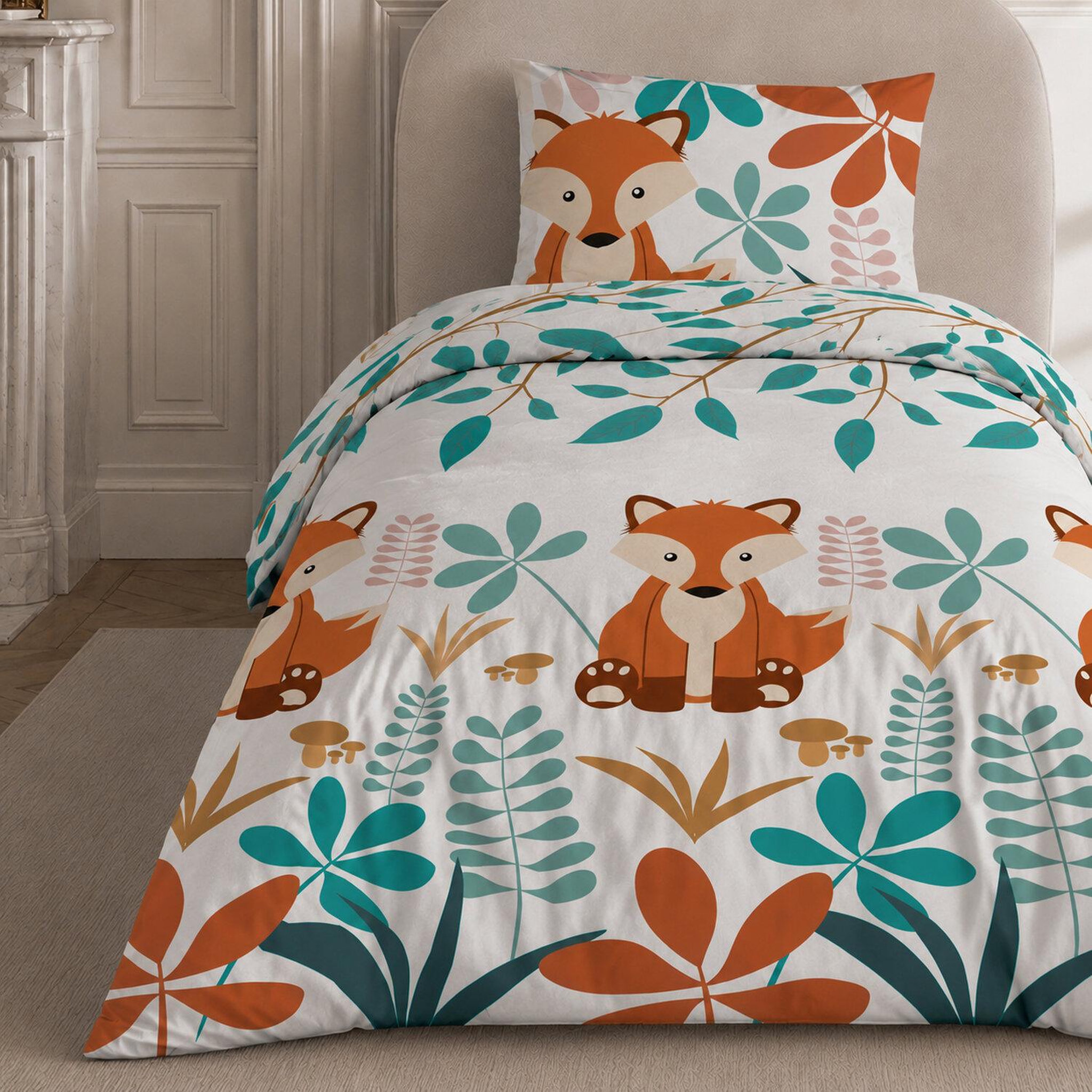 Voir la diapositive 3 : Home collection Parure de lit enfant 100% coton - renardeau - 140x200 cm