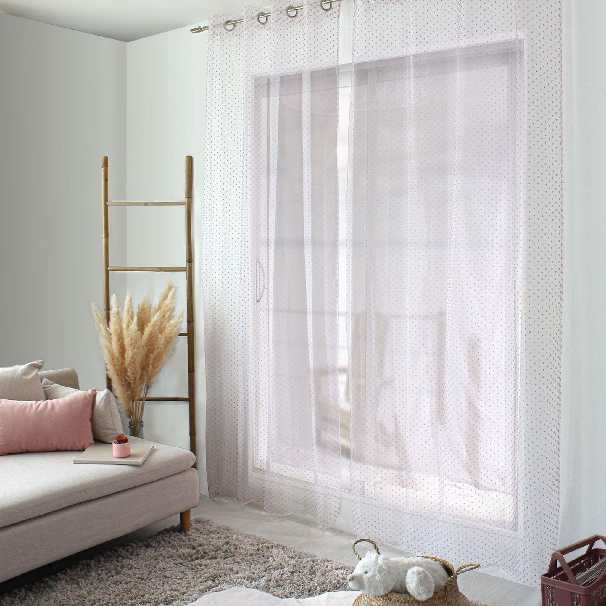 ENJOY HOME Rideau voilage à œillets  lolita  140x240cm blanc & rose