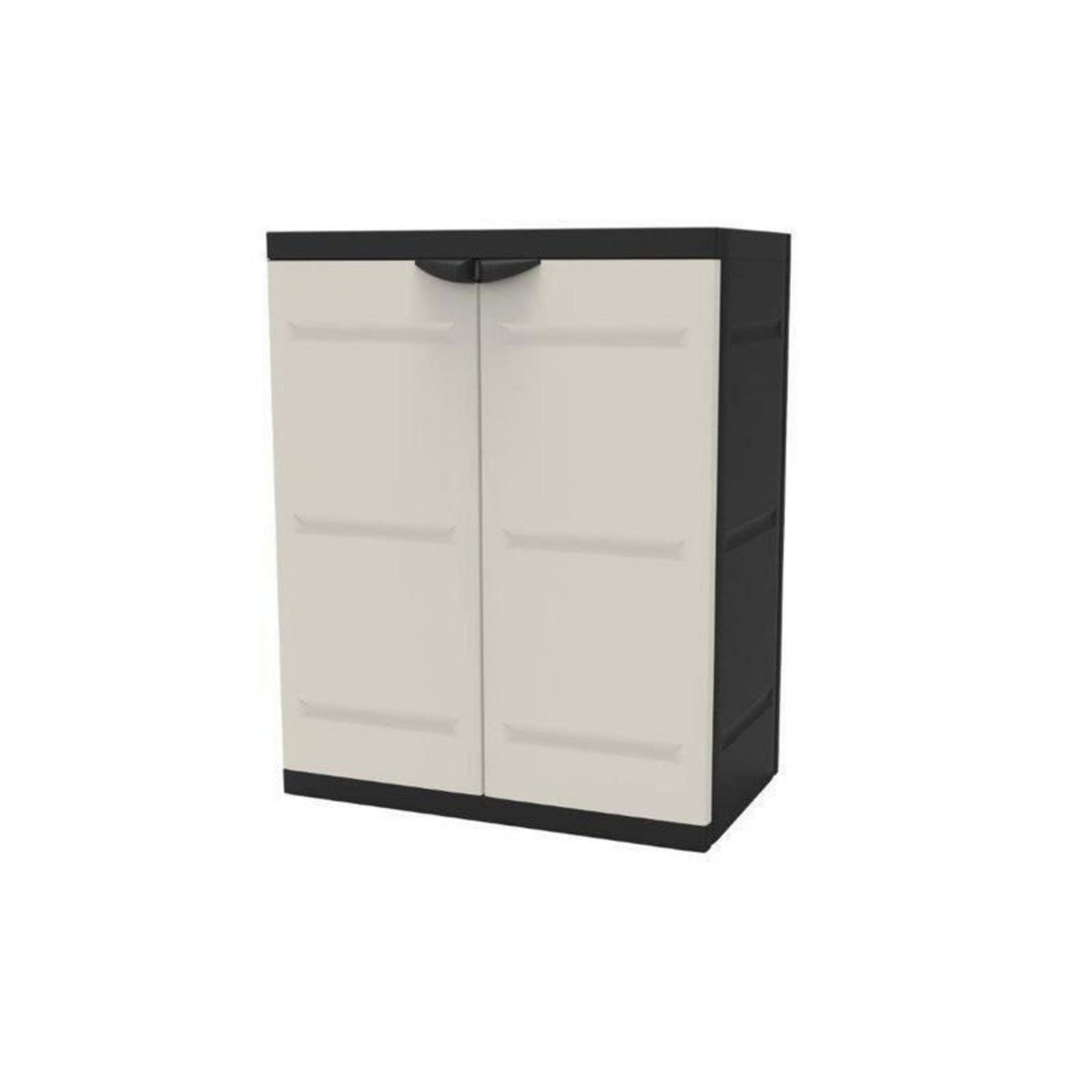PLASTIKEN TITANIUM PLASTIKEN Armoire basse 2 portes avec etageres l70 x p44 x h88 cm Beige et Noire Gamme TITANIUM Interieur/Exterieur