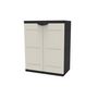 Voir la diapositive 2 : PLASTIKEN TITANIUM PLASTIKEN Armoire basse 2 portes avec etageres l70 x p44 x h88 cm Beige et Noire Gamme TITANIUM Interieur/Exterieur