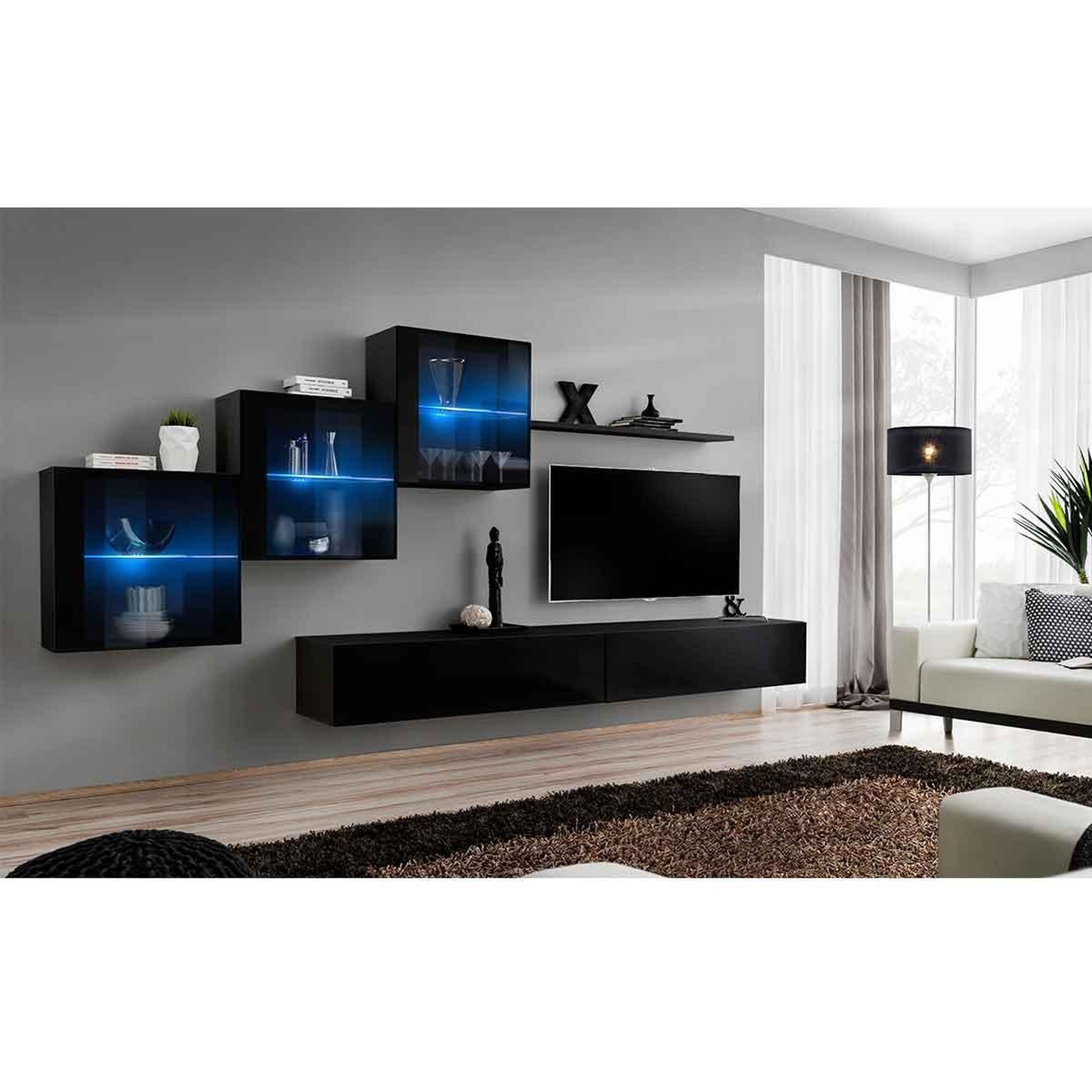 Voir la diapositive 2 : Paris Prix Meuble tv mural design  switch xx  330cm noir