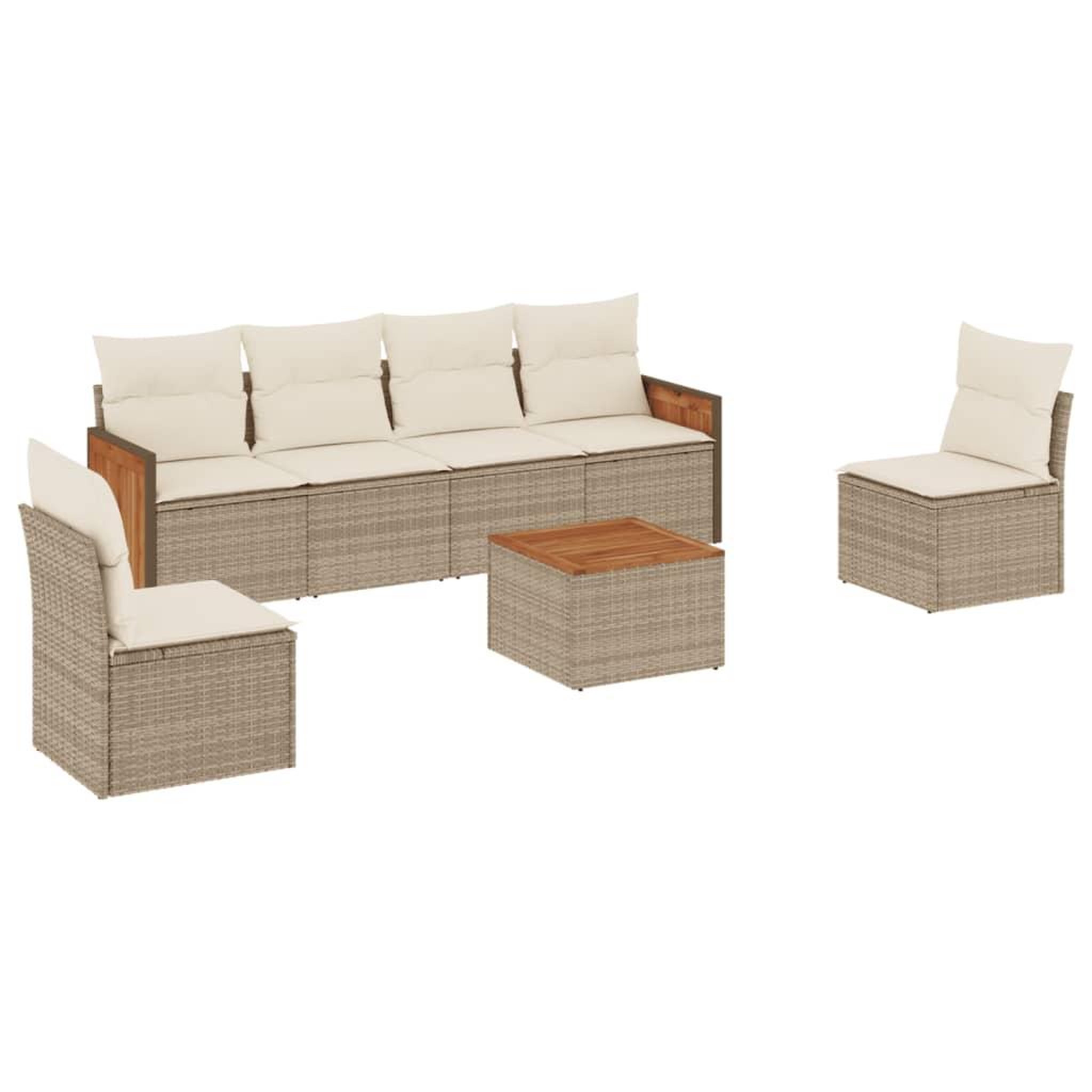 Voir la diapositive 2 : VIDAXL Salon de jardin avec coussins 7 pcs beige resine tressee