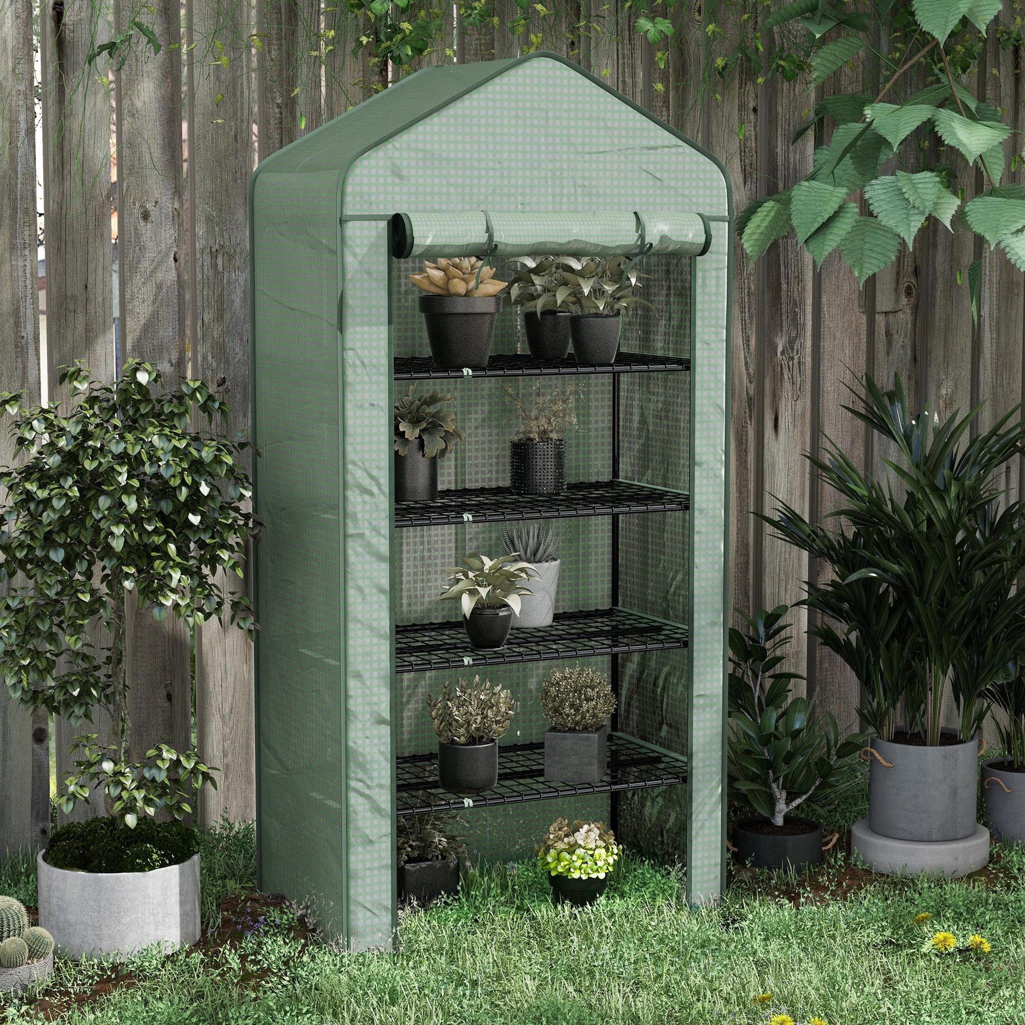 Voir la diapositive 2 : OUTSUNNY Serre de jardin balcon 5 niveaux porte acier pe vert