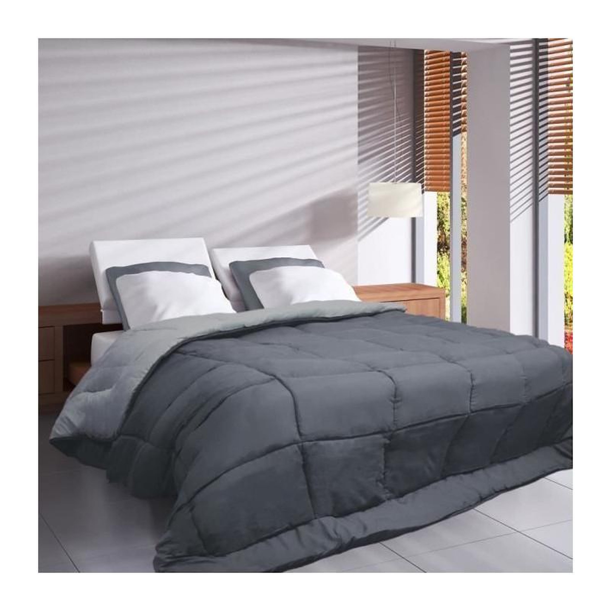 Voir la diapositive 2 : POYET MOTTE HUDSON Couette legere Microfibre 200g/m2 240x260cm Acier + Argent